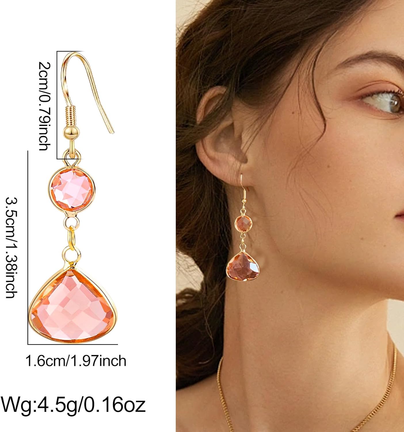 Trendy Cute Sapphire Blue Pink Green Earrings for Women Gold Dangle Earrings Blue Topaz Earrings Handmade Aquamarine Earrings Drop Earring for Women - Image 2