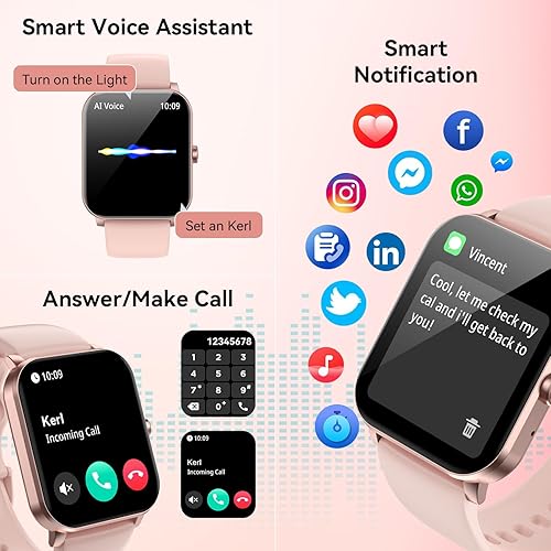 Vista 2 de Reloj inteligente, reloj inteligente de 1.85 pulgadas para hombres y mujeres (respuesta/hacer llamadas), frecuencia cardíaca, monitor de sueño