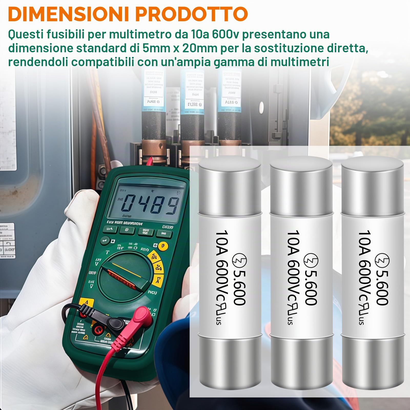 Fusibile multimetro HV510 10A 600V AC 5 x 20 mm, ad azione rapida 10 Amp fusibile in ceramica * 5