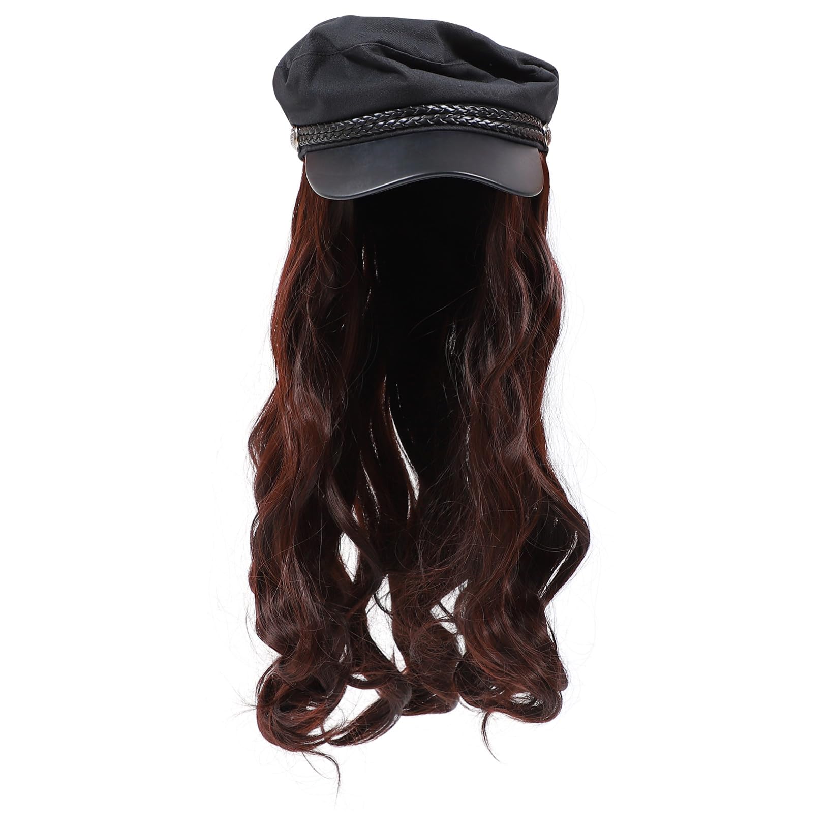 Peluca Marrón Rizada Sintética con Gorro para Mujer Sombrero de Peluca Natural con Ondas Grandes Gorro de Pelo Permanente para Fiestas y Uso Diario