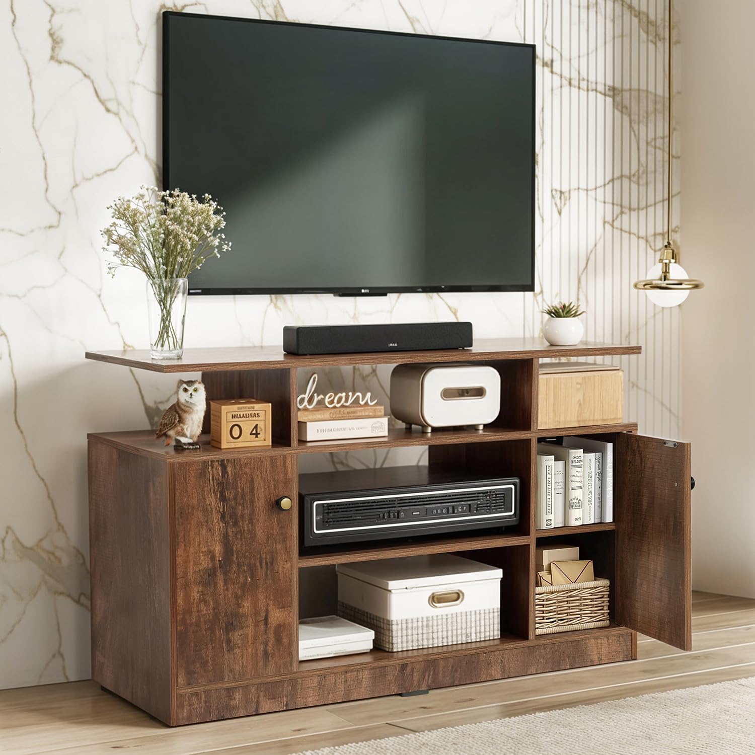 ABOUT SPACE TV Unit - Engineered Wooden TV Stand with Adjustable Shelf Storage Cabinet with Door for Console, Home Theatre, Books for Living Room - DIY Entertainment Unit for 32-50 Inch - Brown-image-5