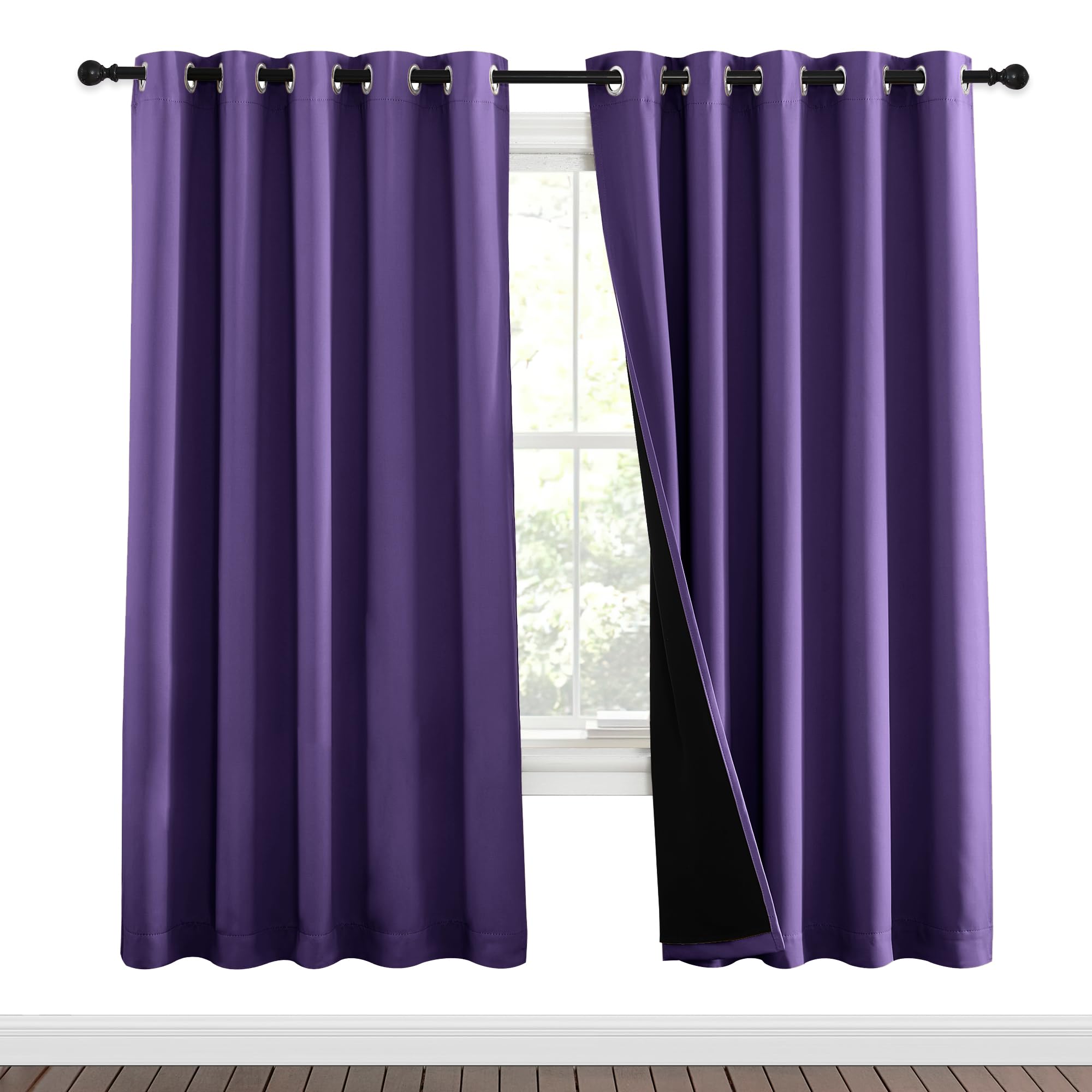 NICETOWN Lilac Purple Full Shade Curtain Panels, Pair of Energy Smart &amp; Noise Blocking Out Blackout Drapes for Dining Room Window, Thermal Insulated Guest Room Lined Window Dressing(62 x 72 inch)