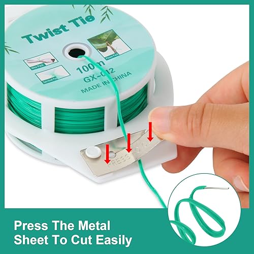 Miniatura 2 de (2 carretes) 328 pies328.1 ft de amarre giratorio, lazos verdes para plantas de jardín con cortador para jardinería y organización de la oficina,