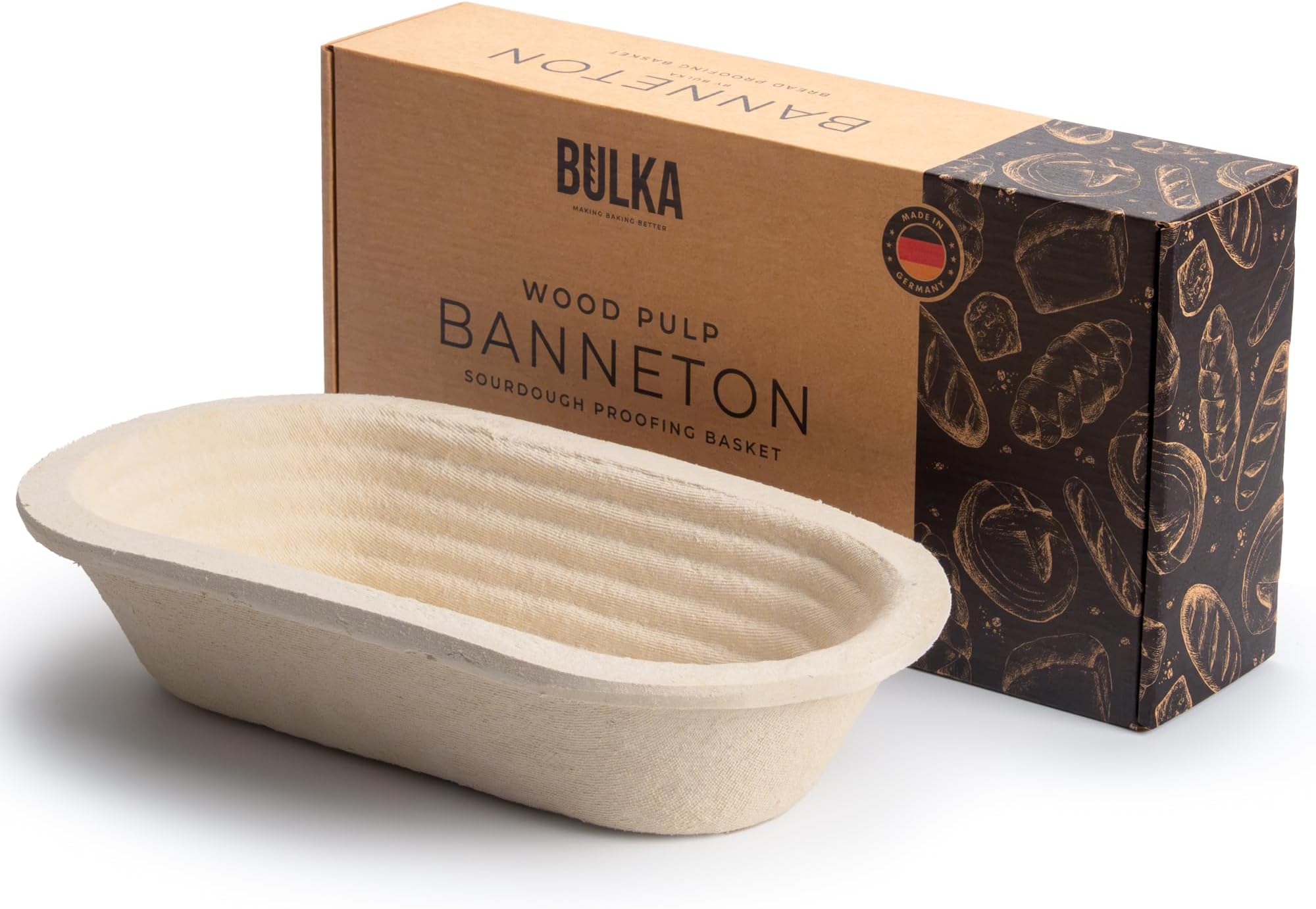 Banneton Oval Bread Proofing Basket Pressed Wood Pulp 750g Natural Yeast Proofing Basket Non-stick Made in Germany
