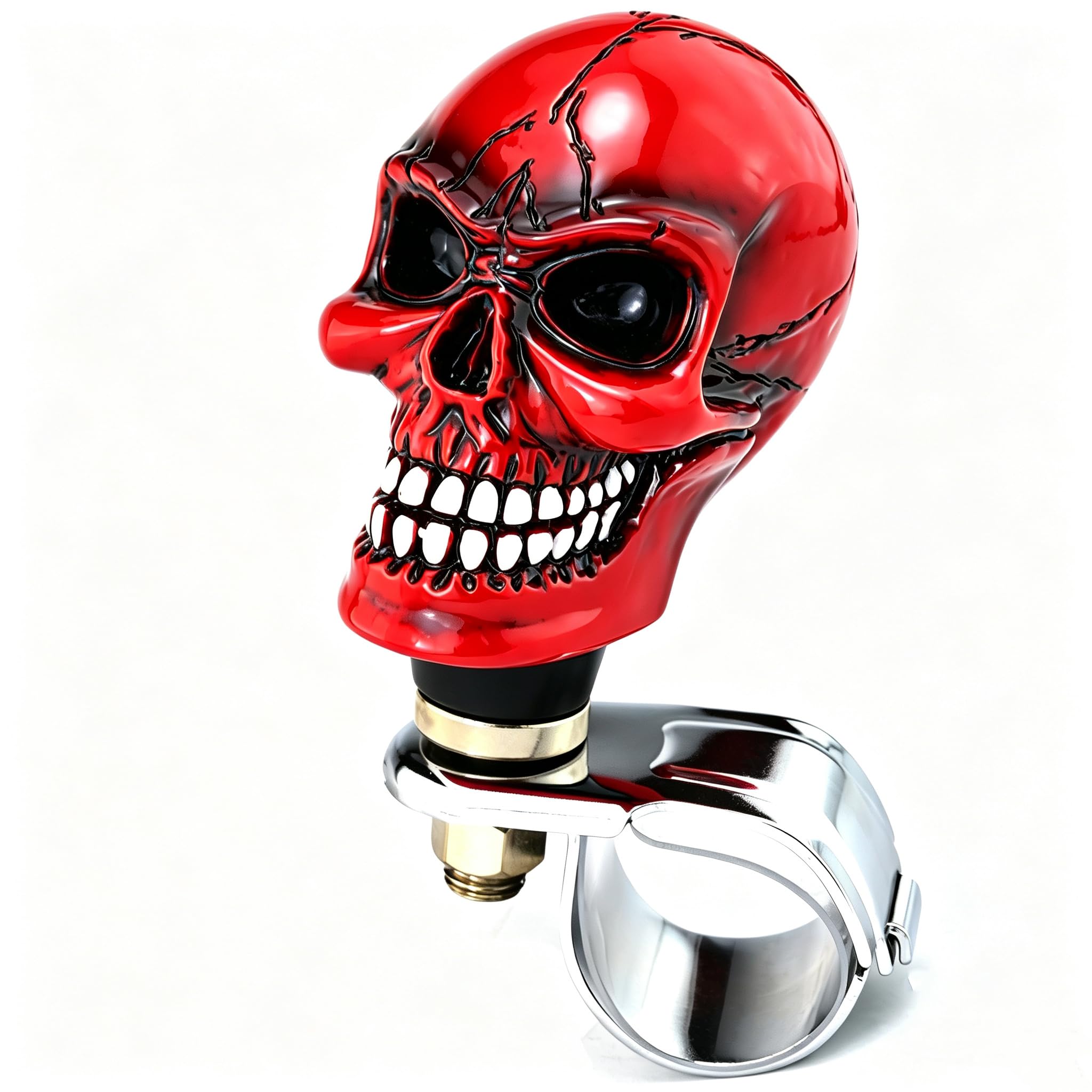 Lunsom Raddrehknauf, Totenkopf-Form, Auto, Drehknauf, Selbstmordknauf, Powergriff, Steuerung, Harz, Lenkspinner, Drehhilfe, passend für die meisten Fahrzeuge, LKWs, Traktoren, Boote (Rot A)
