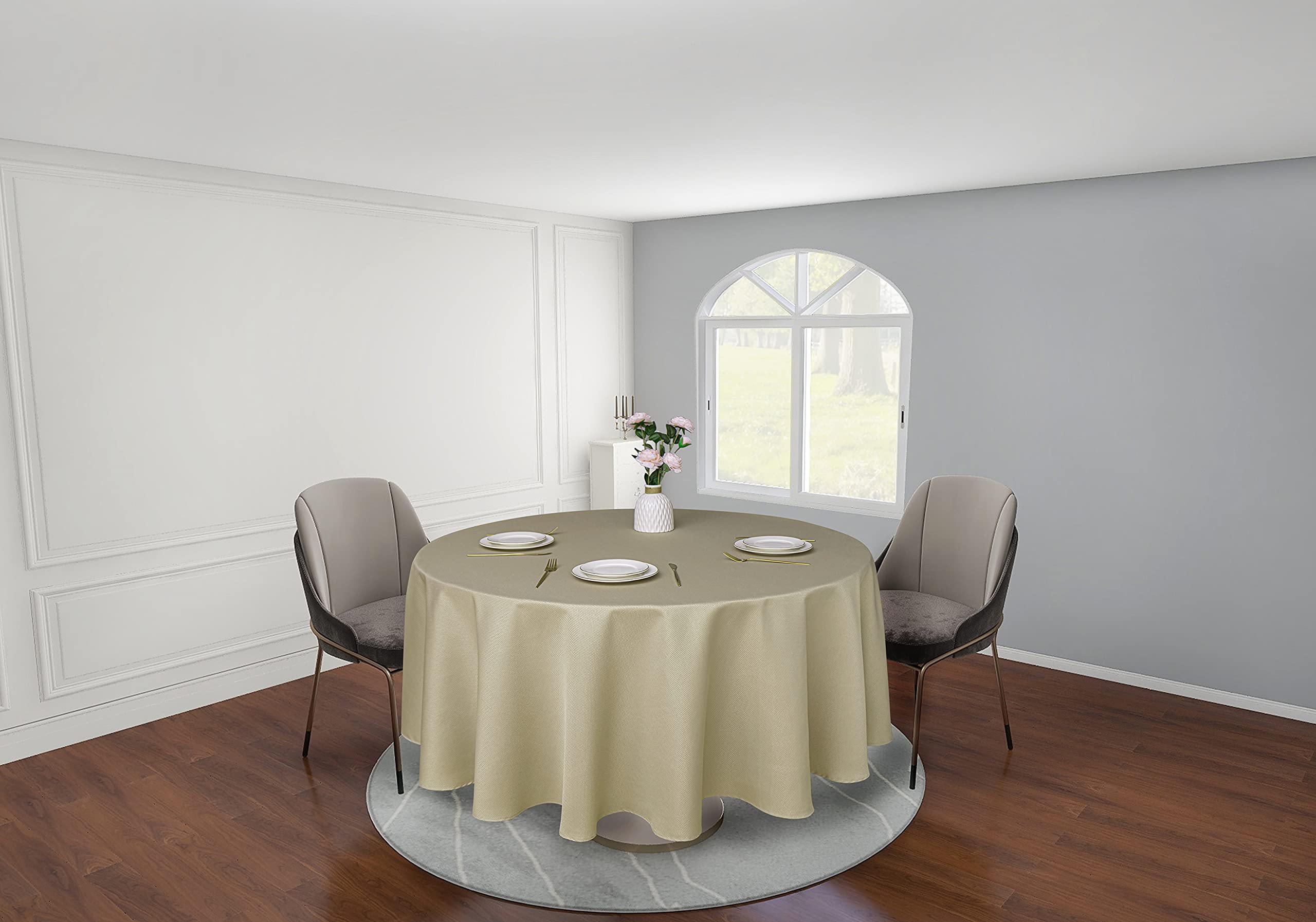 Biscaynebay Textured Fabric Round Tablecloths 108" in Diameter, Natural Water Resistant Table Covers for Dining, Kitchen, Wedding, Parties etc. Machine Washable