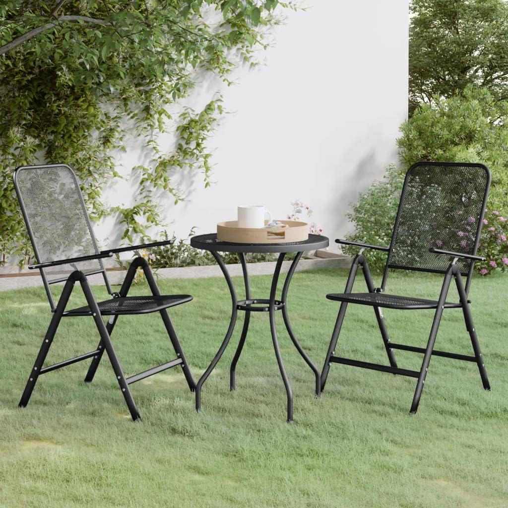 vidaXL Patio Dining Set 3 Piece Garden Dining Set with Patio Table and Chairs Outdoor Dining Set Folding Chair Expanded Metal Mesh Anthracite