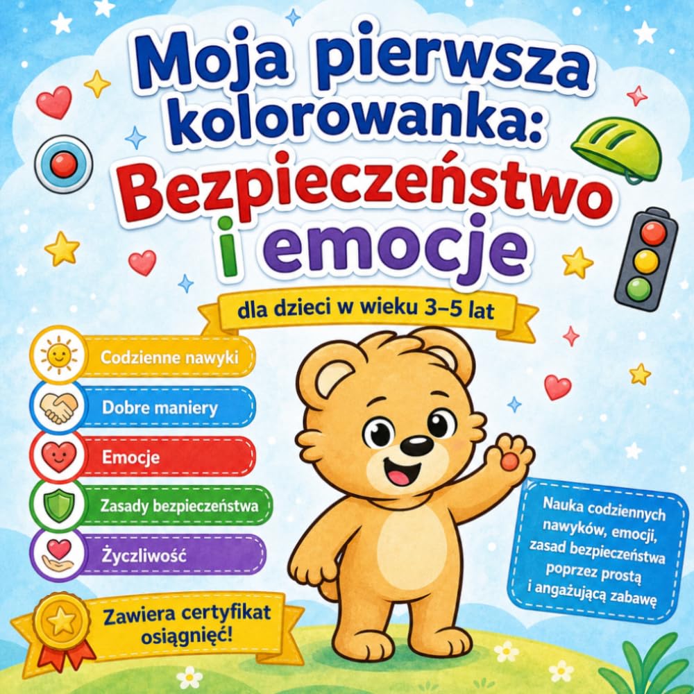 Moja pierwsza kolorowanka: Bezpieczeństwo i Emocje: Nauka codziennych nawyków, emocji i zasad bezpieczeństwa poprzez prostą i angażującą zabawę, idealna na prezent, na wyjazd, 87 stron