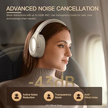 iKF King Wireless Bluetooth Headphones with Active Noise Cancellation (ANC), Hi-Res Audio, USB-C Wired Foldable Headset,100H Playback, Built-in Mic, Comfortable Fit (Black)