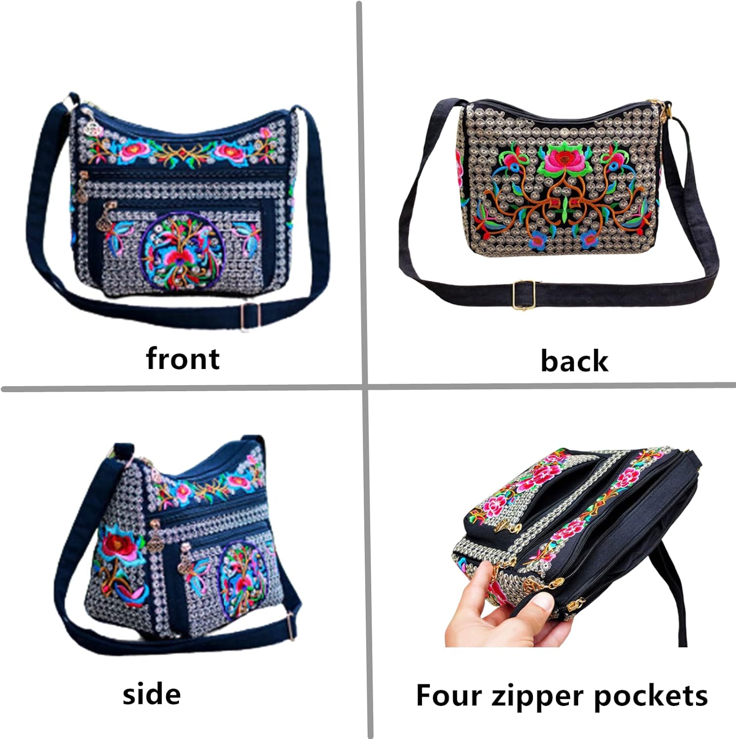 Hobo Crossbody Bag for women, Vintage Ethnic Tribal Embroidered Boho Hippie Tote Handbags Shoulder Purse - Image 3