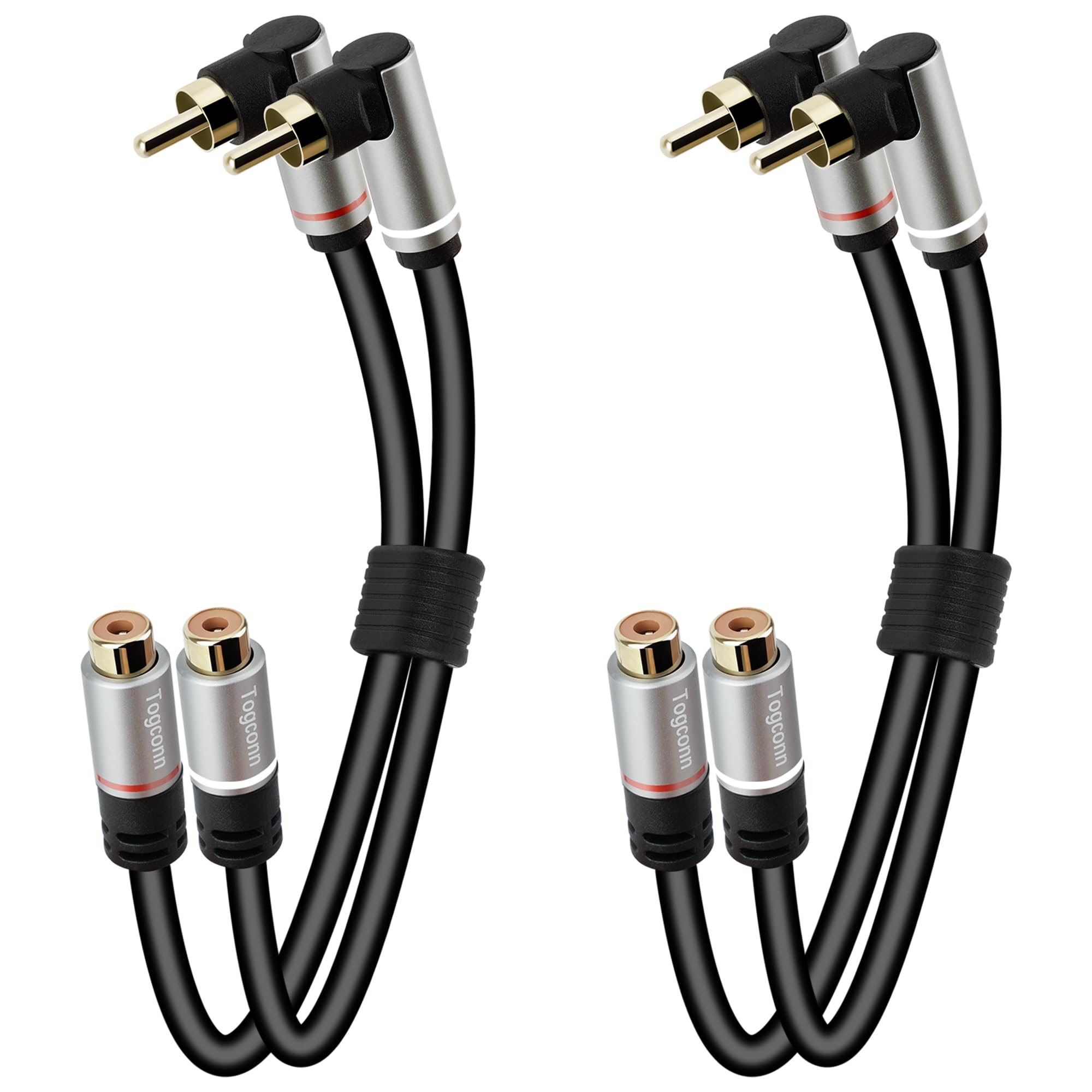 Przedłużacz RCA (2 sztuki), 2 RCA męski na 2 RCA żeński kabel audio stereo adapter 24-karatowym złotem wtyczka podwójny przedłużacz RCA (1 stopa)