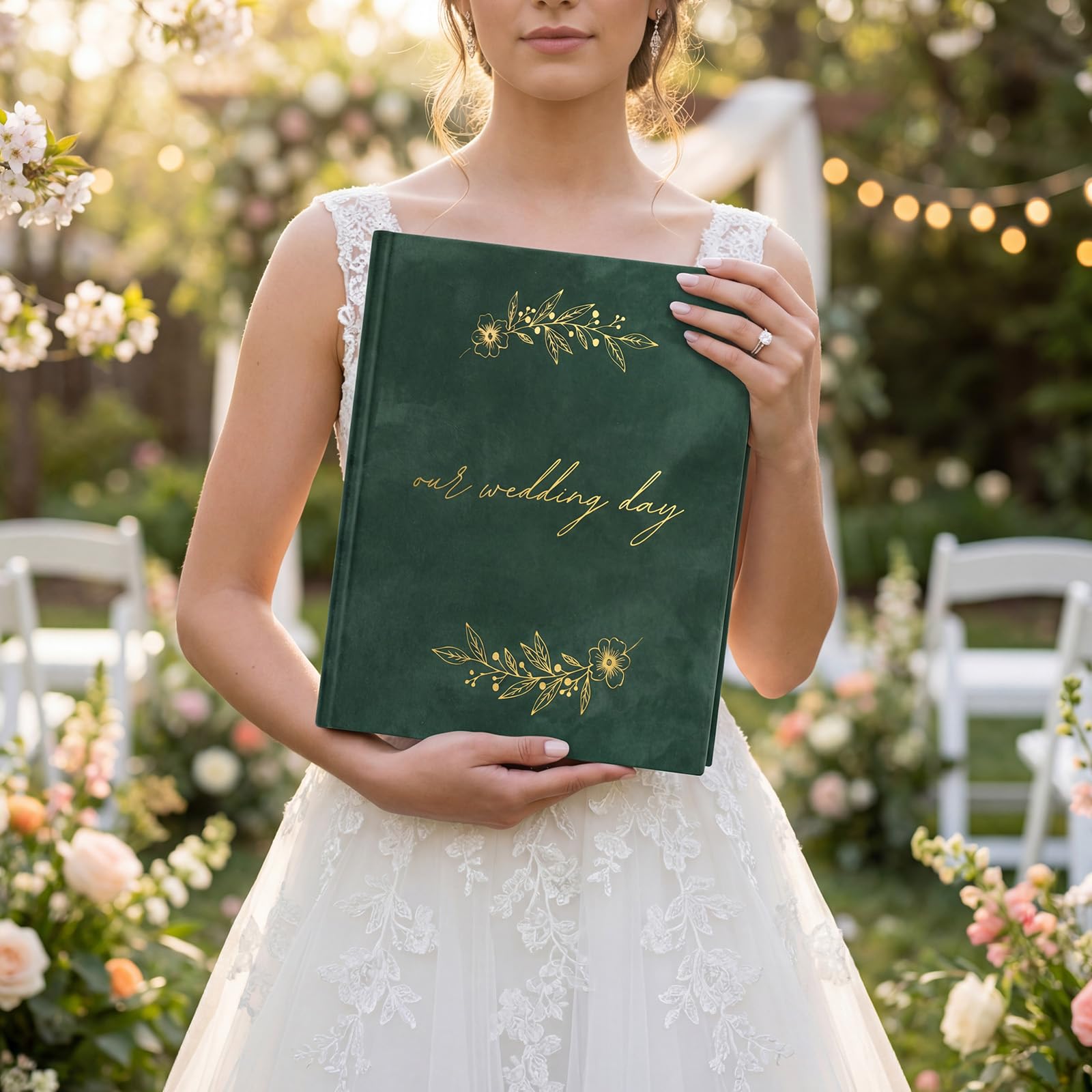 Hochzeits-Fotoalbum, grünes Hochzeits-Scrapbook mit 400 Taschen für horizontale und vertikale Fotos (10,2 x 15,2 cm), Leinen-Hochzeitsalbum für personalisierte, Familienjubiläum/Paargeschenke