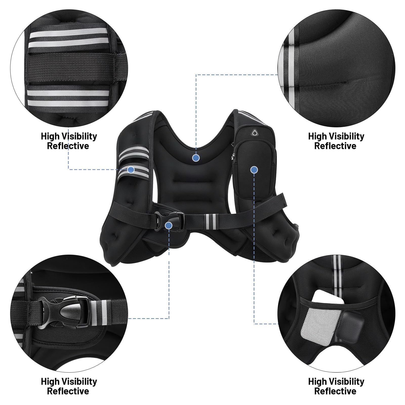 OMLTZX 6lb Weighted Vest Adjustable Weight with Reflective Stripe Rucking Vest for Women Man Kid for Walking Running Strength Training