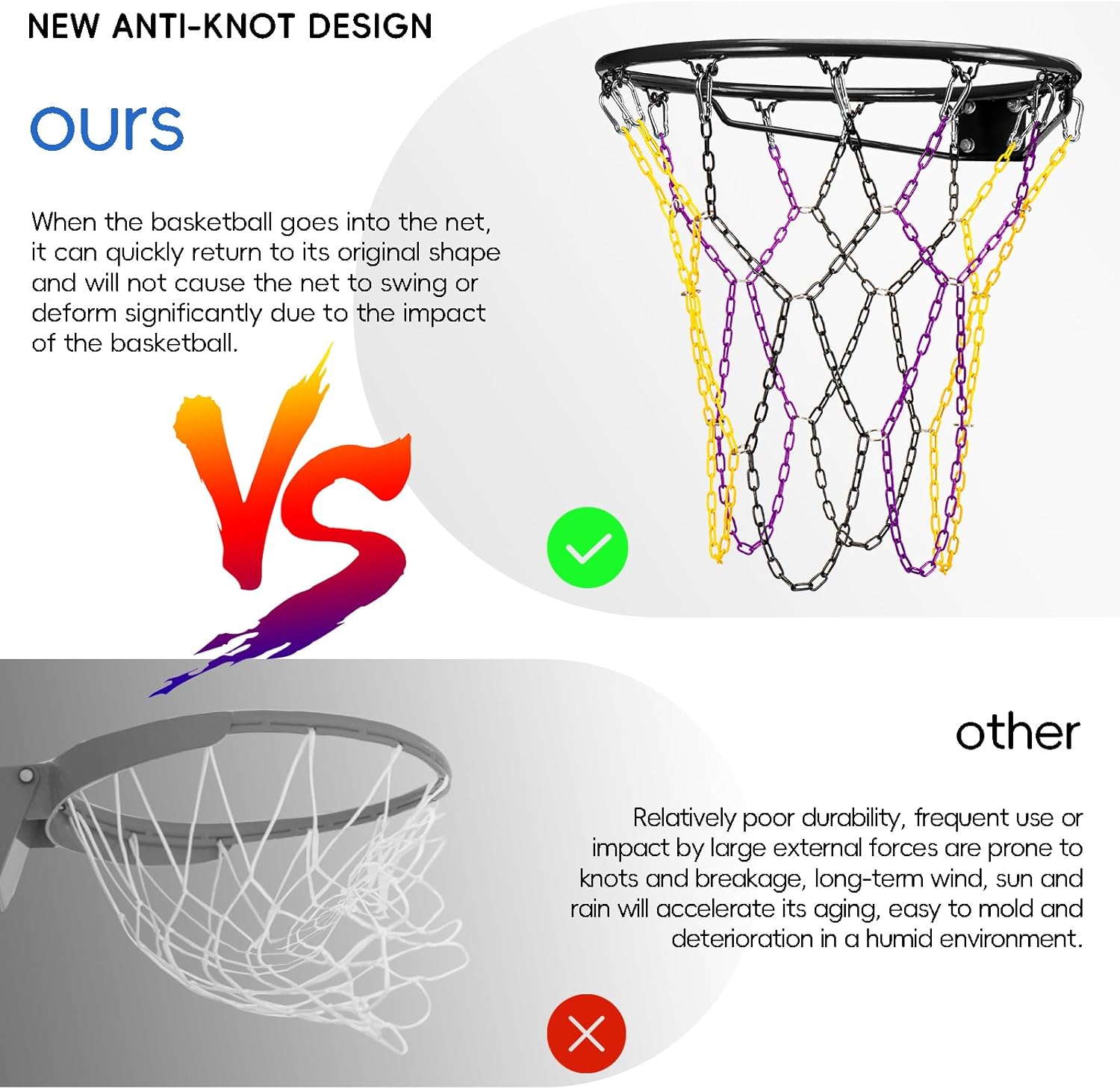 Dakzhou Basketball net, Metal Chain Net Braided Permanent Rust Proof (12 Links), Quick Installation
