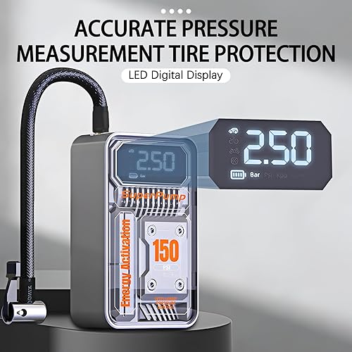 Miniatura 2 de Inflador de neumáticos, compresor de aire portátil, bomba pequeña para neumáticos de automóvil, 150PSI eléctrico con medidor de presión digital,