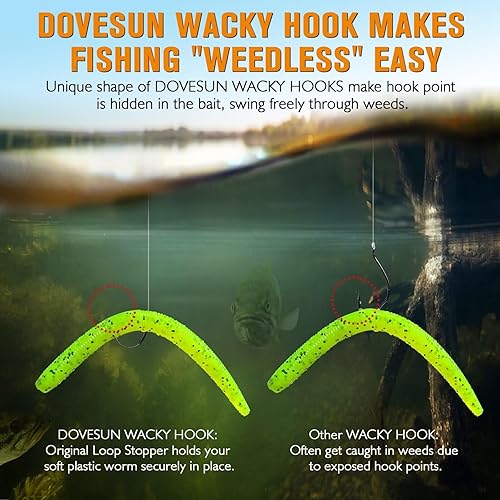 Miniatura 3 de Dovesun 30 ganchos sin malas hierbas, ganchos de pesca con gusanos para pesca de lubina, tamaño 1 # 10 20, ganchos locos para Noke Rig sin platina