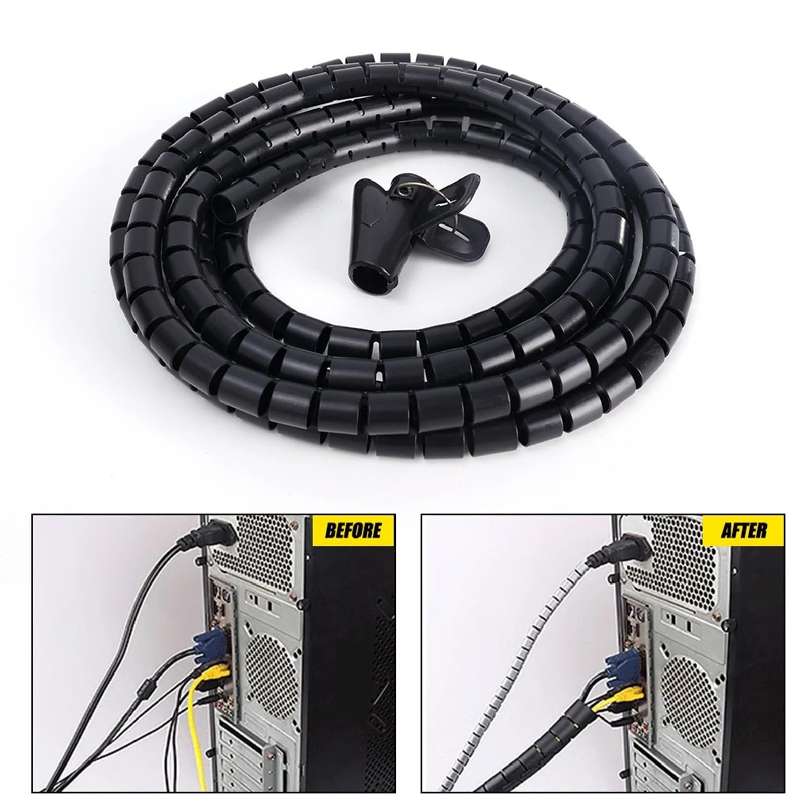 tubo espiral del abrigo del cable, Organizador de gestión en espiral Flexible 2 metros, enrollador cable, protección línea ordenador, antidesorden