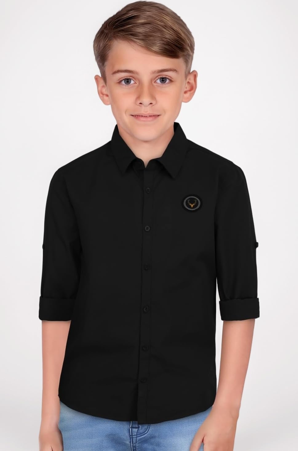 Boysโ Solid Shirt with Badge | Comfortable Fit, Soft Fabric, Ideal for Casual & Occasional Wear