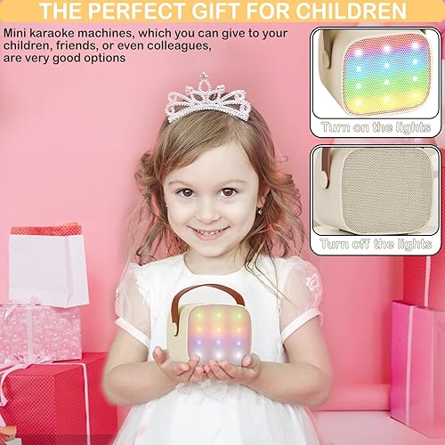 Vista 7 de Mini máquina de karaoke para niños y adultos, mini altavoz portátil Bluetooth para karaoke con 1 micrófono inalámbrico y luces LED para niños