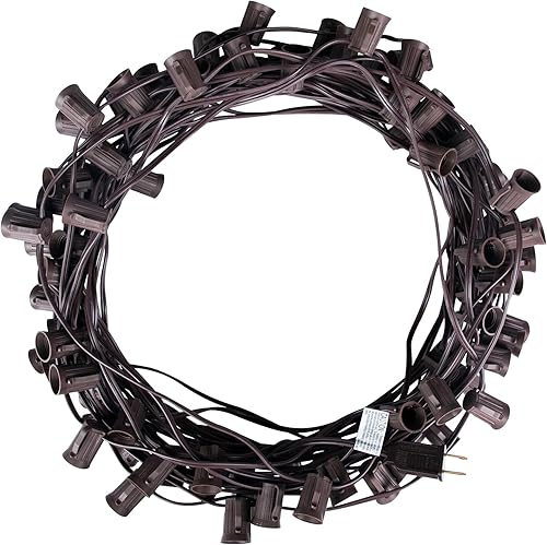 Brightown Paquete de 2 tiras de luz C9 de 100 pies para espaciado E17-12, cadena de luces de Navidad para exteriores con 100 enchufes para patio,