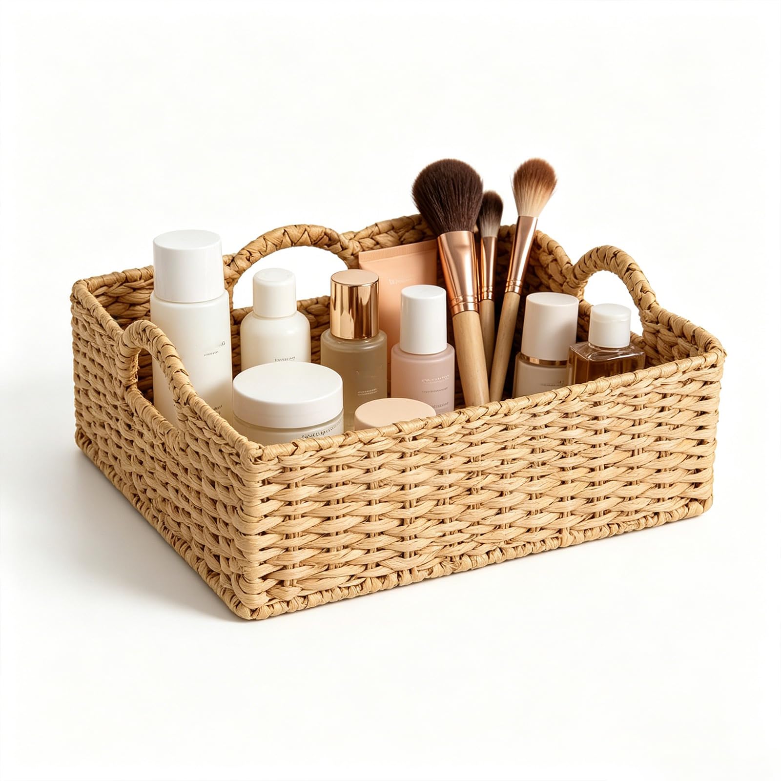 Caja de fibra natural, jacinto de agua, con borde de encaje, cesta de almacenamiento decorativa