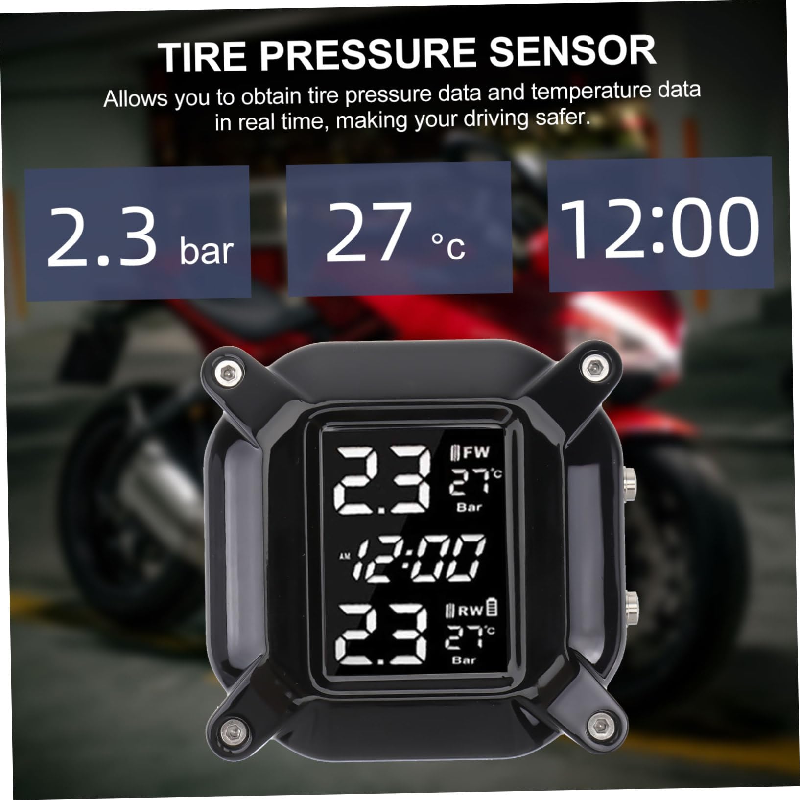Toyvian Sensor de Presión de Neumáticos Monitoreo en Tiempo Real para Motocicleta para Control Exacto y Seguro y Material de Plástico Resistente