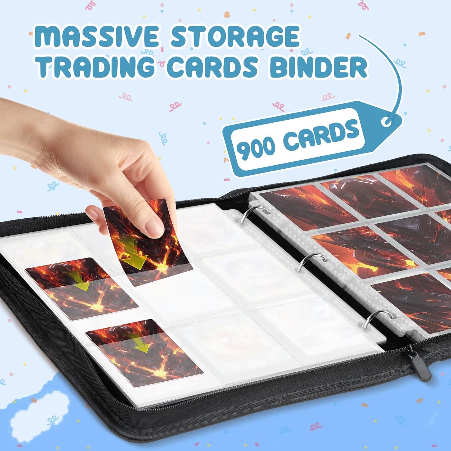 9-Pocket Card Binder, 3 Ring Trading Card Holder Album, 900 Cards Large Zipper Collection Binder – Premium Card Storage Organizer for Sports, Baseball, Photocard, Football, Game,Black Red