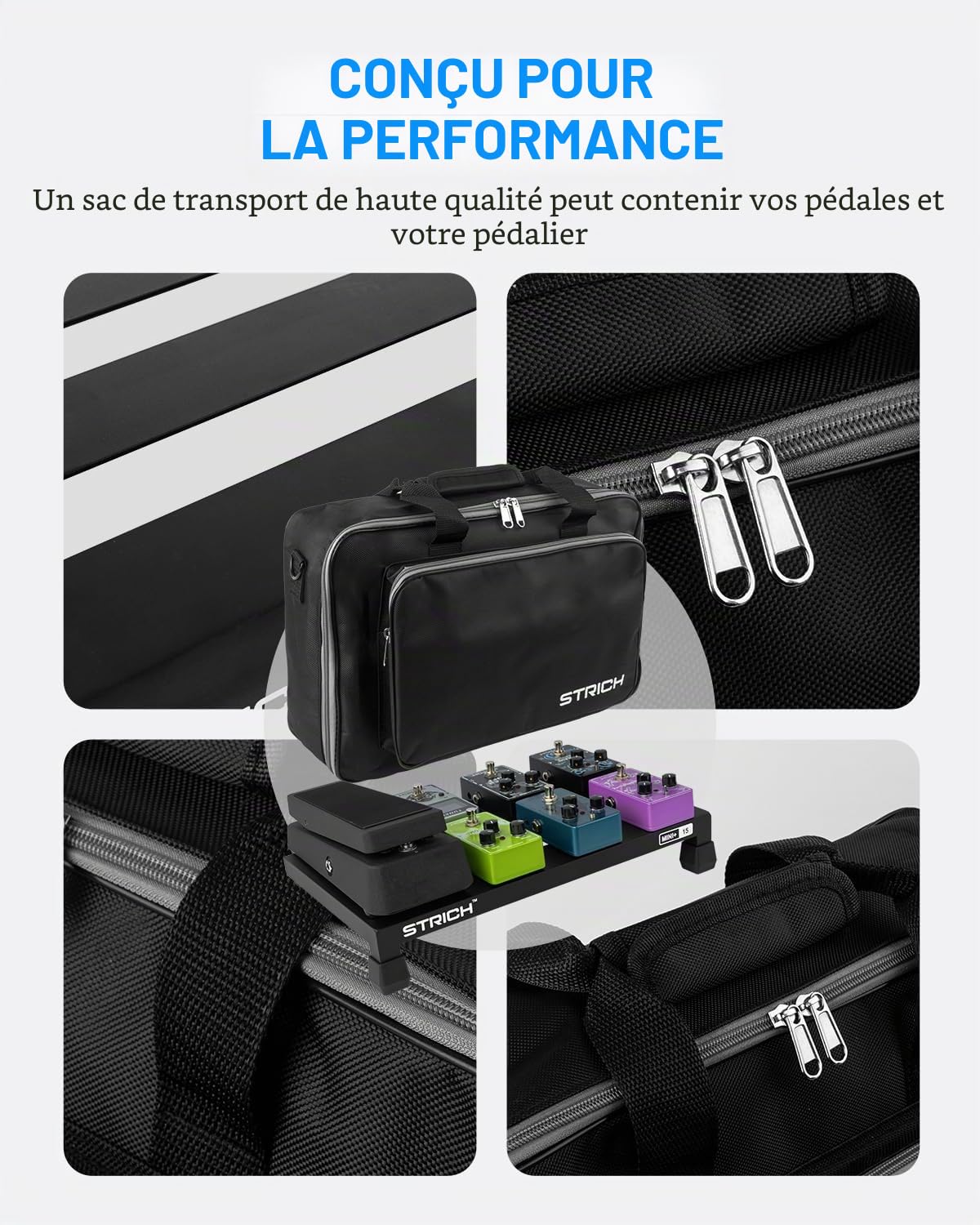 STRICH Pedalboard Guitare, Pédalier de guitare en alliage d'aluminium 0,5 kg Super Light Effect Pedalboard 38,1 x 21,6 cm avec sac de transport, MINI+ 15