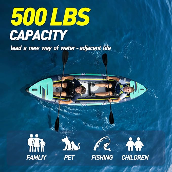 Kayak Inflable 1/2 Persona Adultos, 3.1m Plegable Pesca Remo Asiento miniatura 4