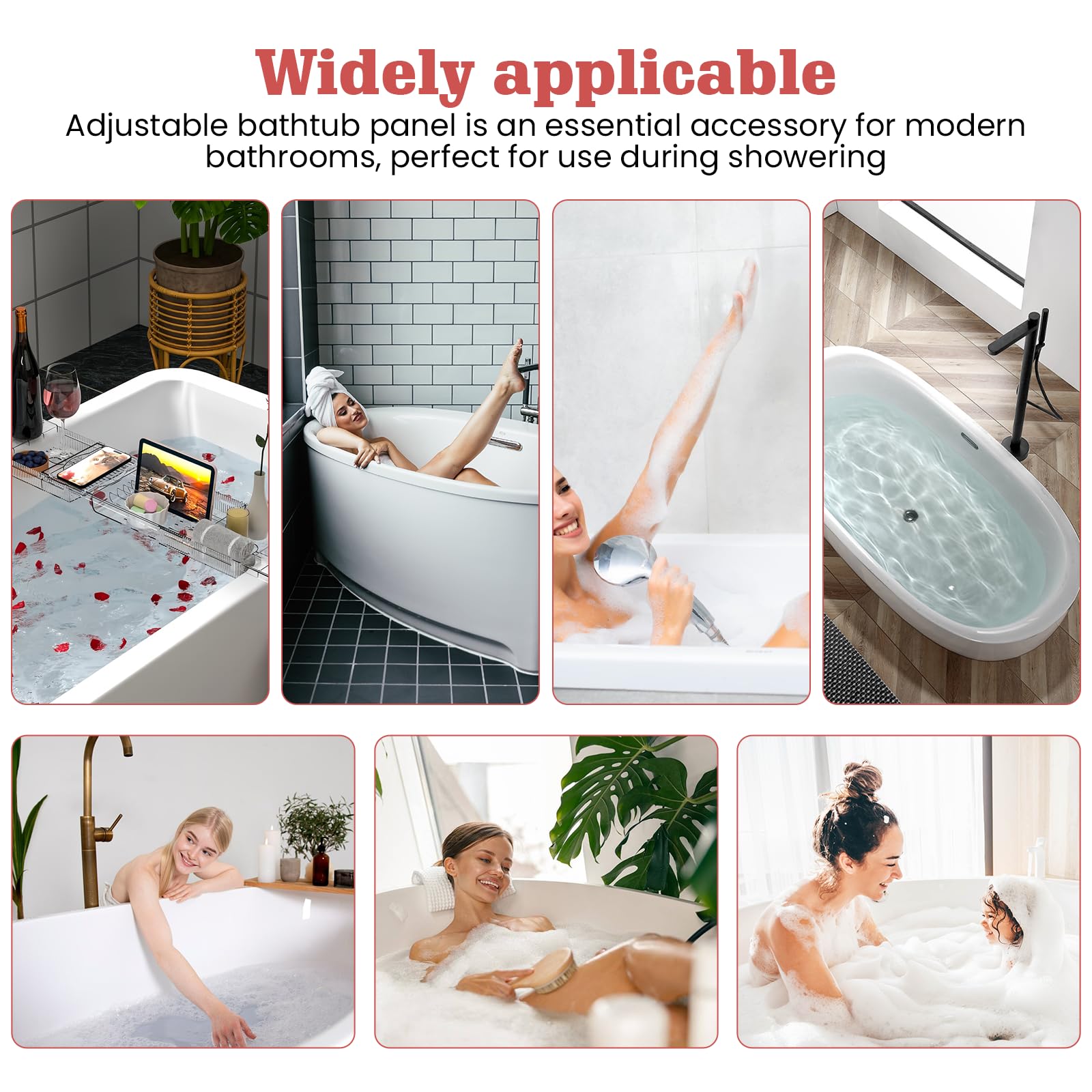 Bandeja para bañera de plástico, bandeja de bañera, tabla de bañera ajustable, estantes para la mayoría de tamaños de bañera, accesorios de baño espacio para toallas, copas de vino y libros