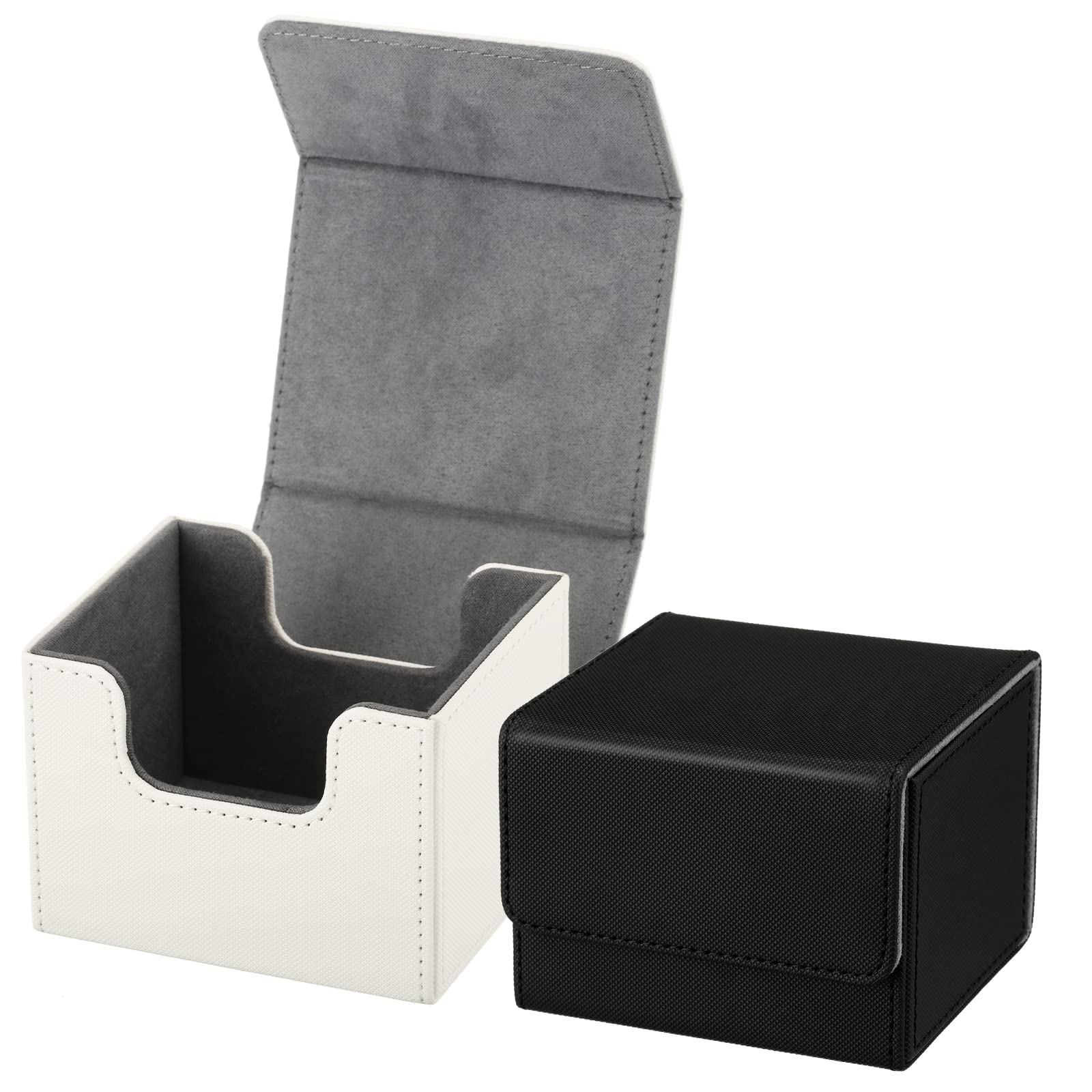 Sponsored Ad – Leather Deck Card Boxes, 2 Pcs Large Game Boxes Fits 100 Plus Sleeved Cards, for Collectible Cards Deck Playing Card Case, for Gaming Cards, Poker, MTG TCG Compatible (Black, White)