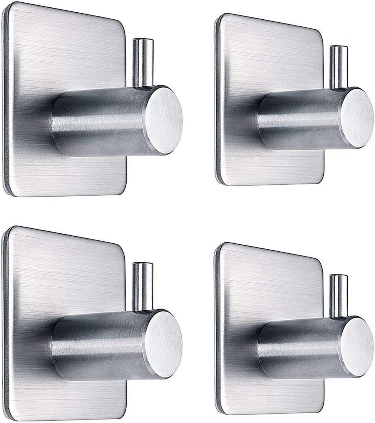 Self-Adhesive Hooks,MIXDE 4 Pack Stainless Steel Heavy Duty Wall Hooks, Bathroom,Bedroom and Kitchen Hooks for Hanging Coat, Hat,Keys, Calendars,Robes & Towels (Silver)
