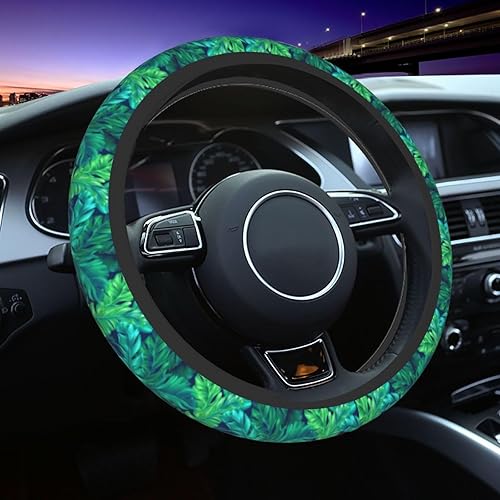 Funda de volante de verano con hojas hawaianas tropicales, diseño de hojas turquesas, accesorios de automóvil, lindos accesorios para mujeres y disponible en Yaxa Peru