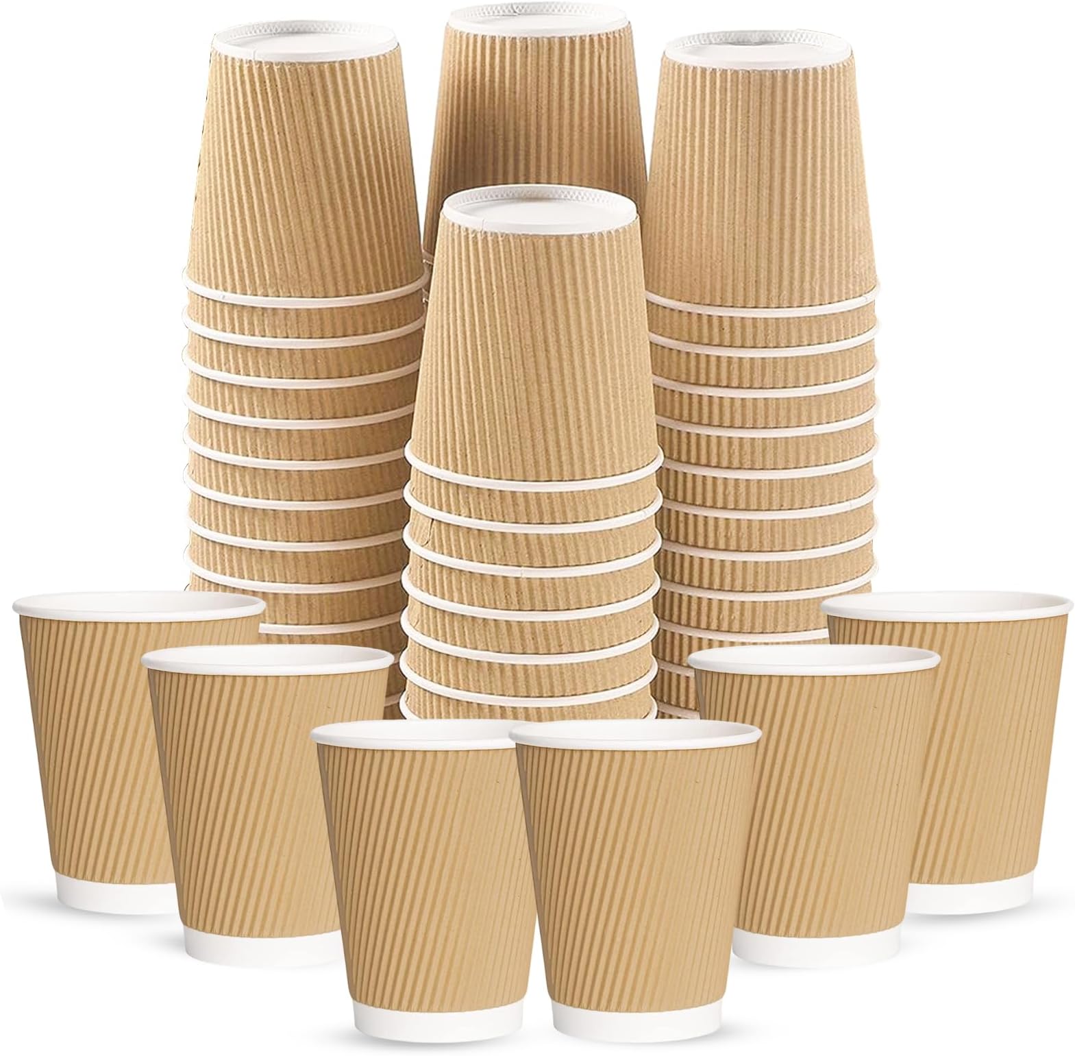 CHEF ROYALE 30x 12oz Disposable Kraft Ripple Paper Hot Coffee Cups with ...
