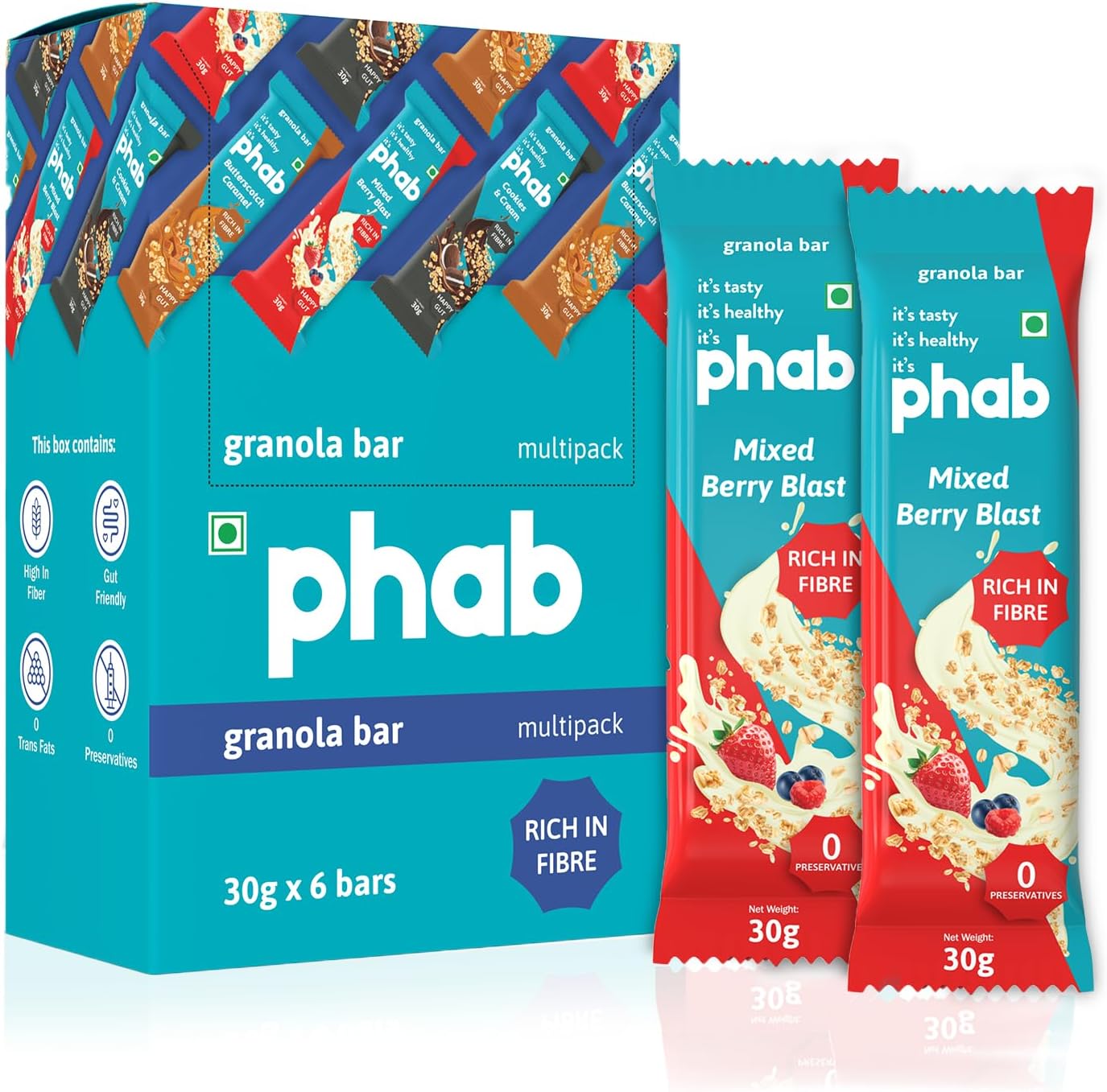 Mixed Berry Blast Snack Bars | Healthy Cereal & Breakfast bar | High Fiber, Gut-Friendly | No Trans Fat, No Preservatives | Source of protein | Goodness of Rolled Oats (Pack of 6x 30g)