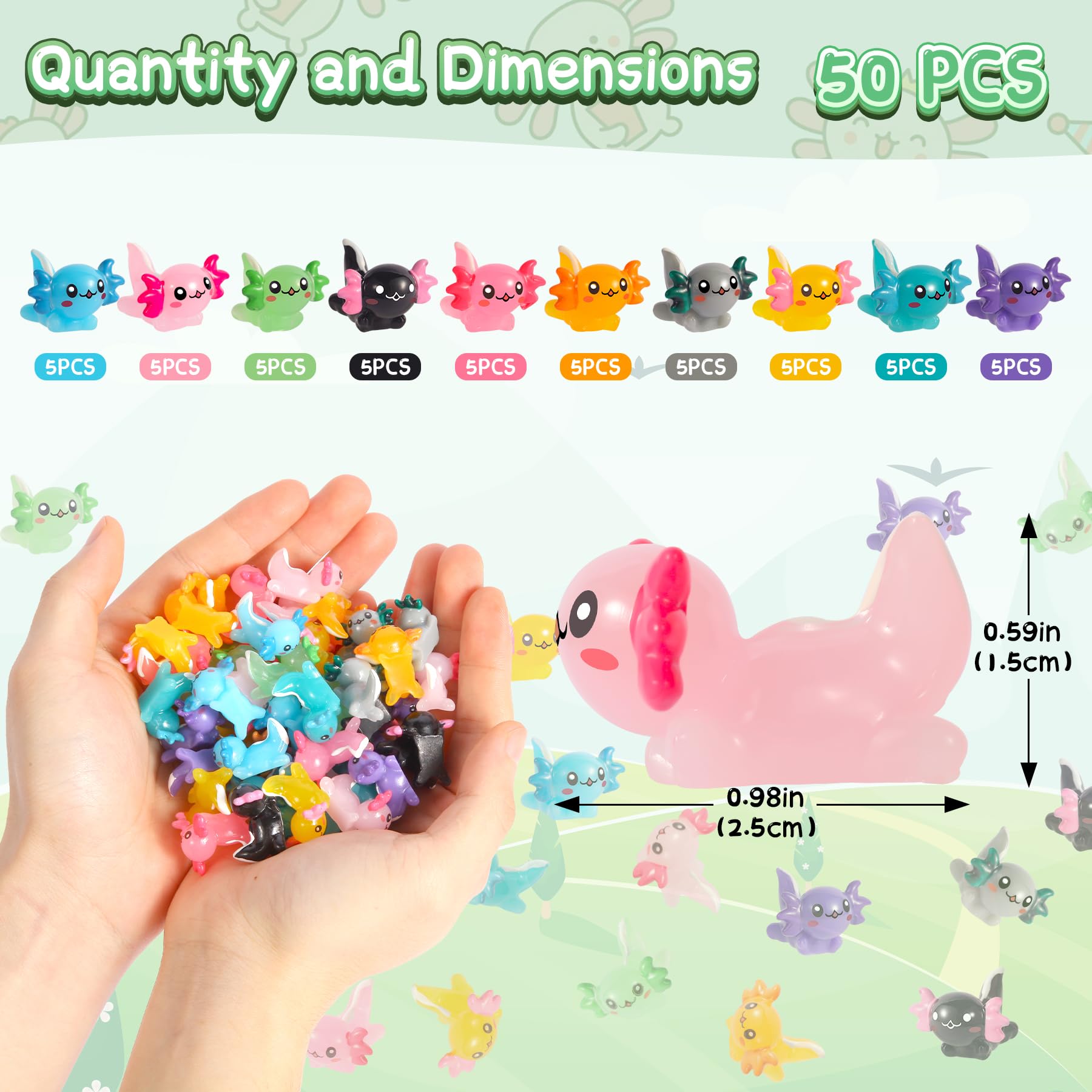 YFDFFSDCY 50 PCS Mini Resin Axolotl 10 Colors Tiny Axolotl Figurines Miniature Axolotl Ornament Charms for Landscape Aquarium Micro Dollhouse Garden Potted Plants Birthday Party Decoration