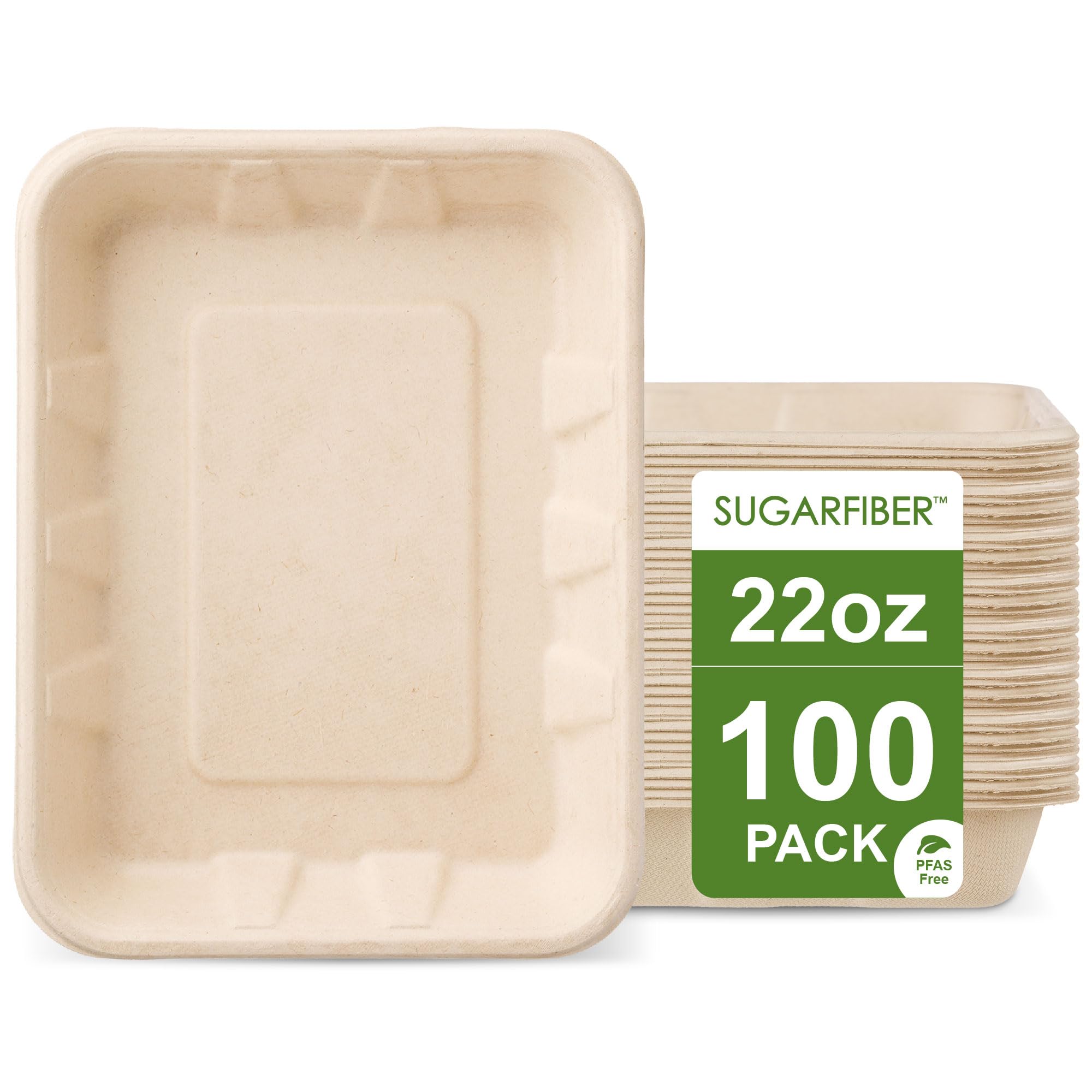 HARVEST PACK - Bandejas desechables compostables para servir alimentos, rectangulares, hechas de fibras vegetales 100% ecológicas [100 unidades]