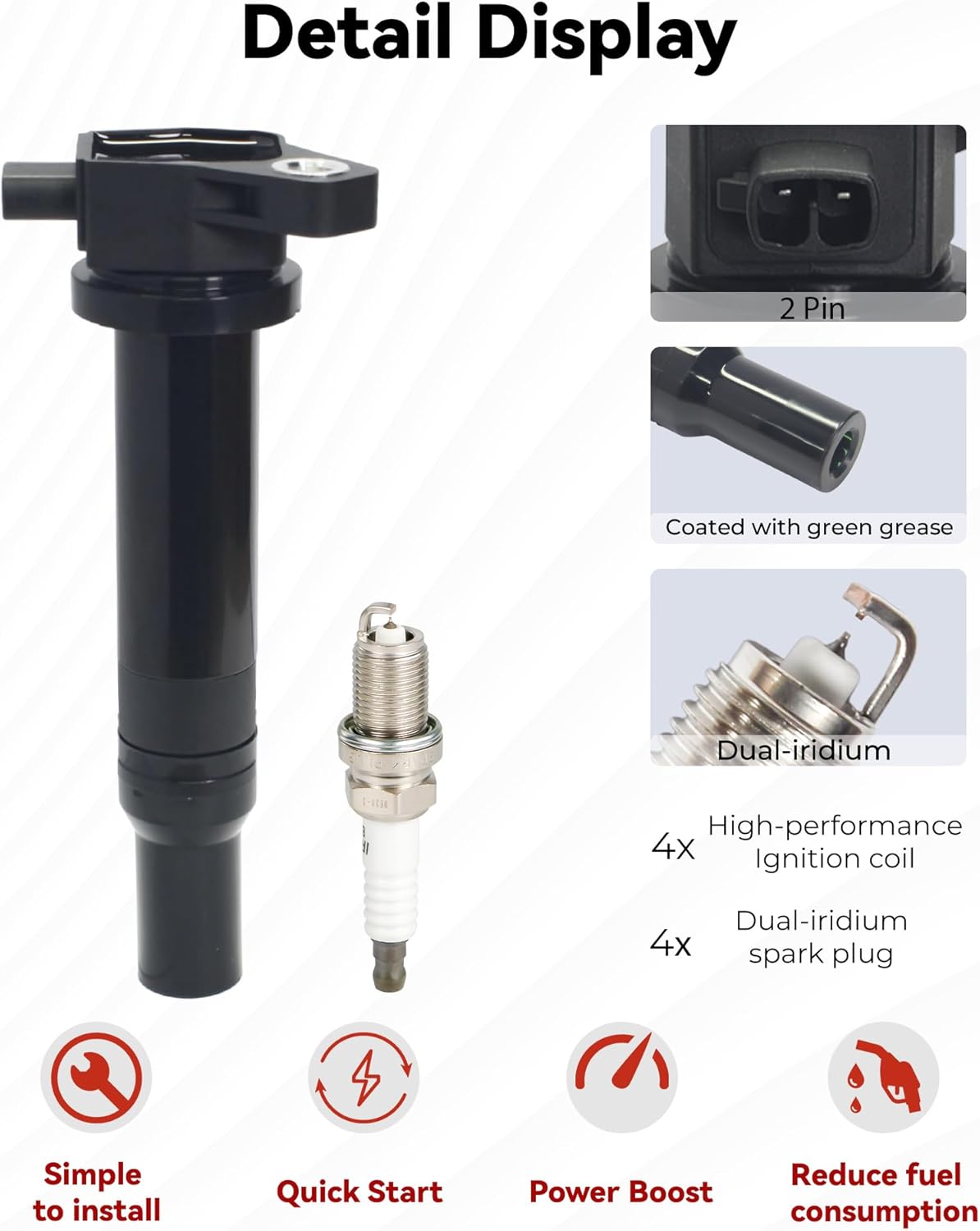 Ignition Coil UF499 and Double Iridium Spark Plug 7090 Fit for 2006 2007 2008 2009 2010 2011 Kia Rio Rio5 Rondo, Hyundai Accent, Dodge Attitude 1.4L 1.6L 2.4L, Set of 4, # 2730126640 5C1586