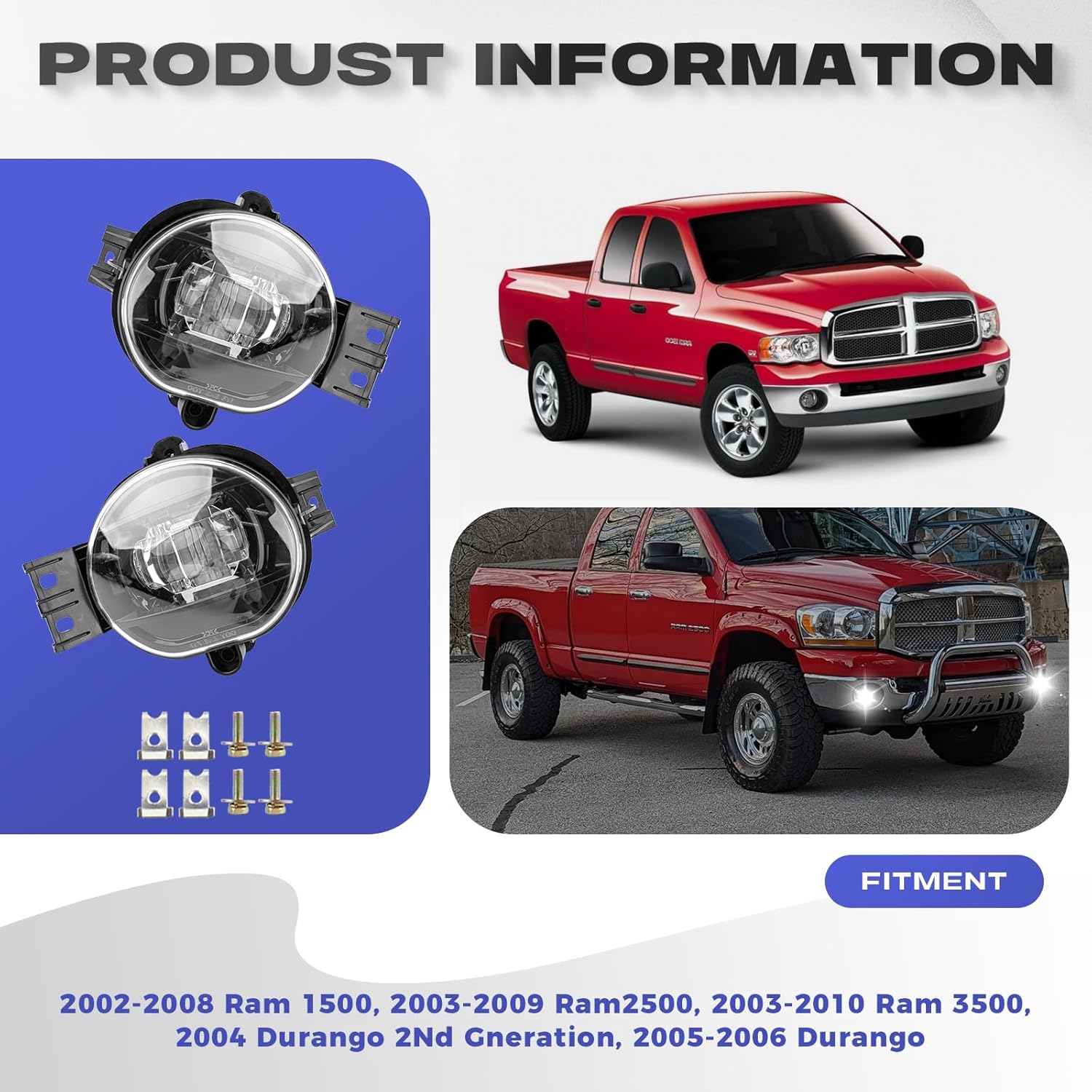Ram Fog Lights 2002 2003-2009 - RP Remarkable Power, LED Fog Light for 2002-2008 Ram 1500 2003-2009 2500/3500 2004-2006 Durango OEM Style LED Driving Fog Lights Bumper Lamps