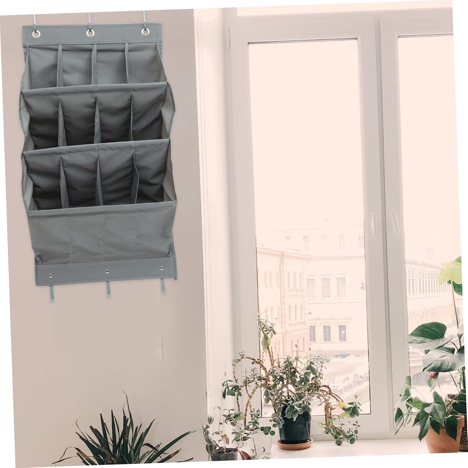 Cabilock Multi Layer Over the Door Closet Hanging Pouch Compartment Gray Oxford Cloth Storage Organizer Convenient Space Saving Bag for Bedroom Bathroom Office and Dormitory Storage