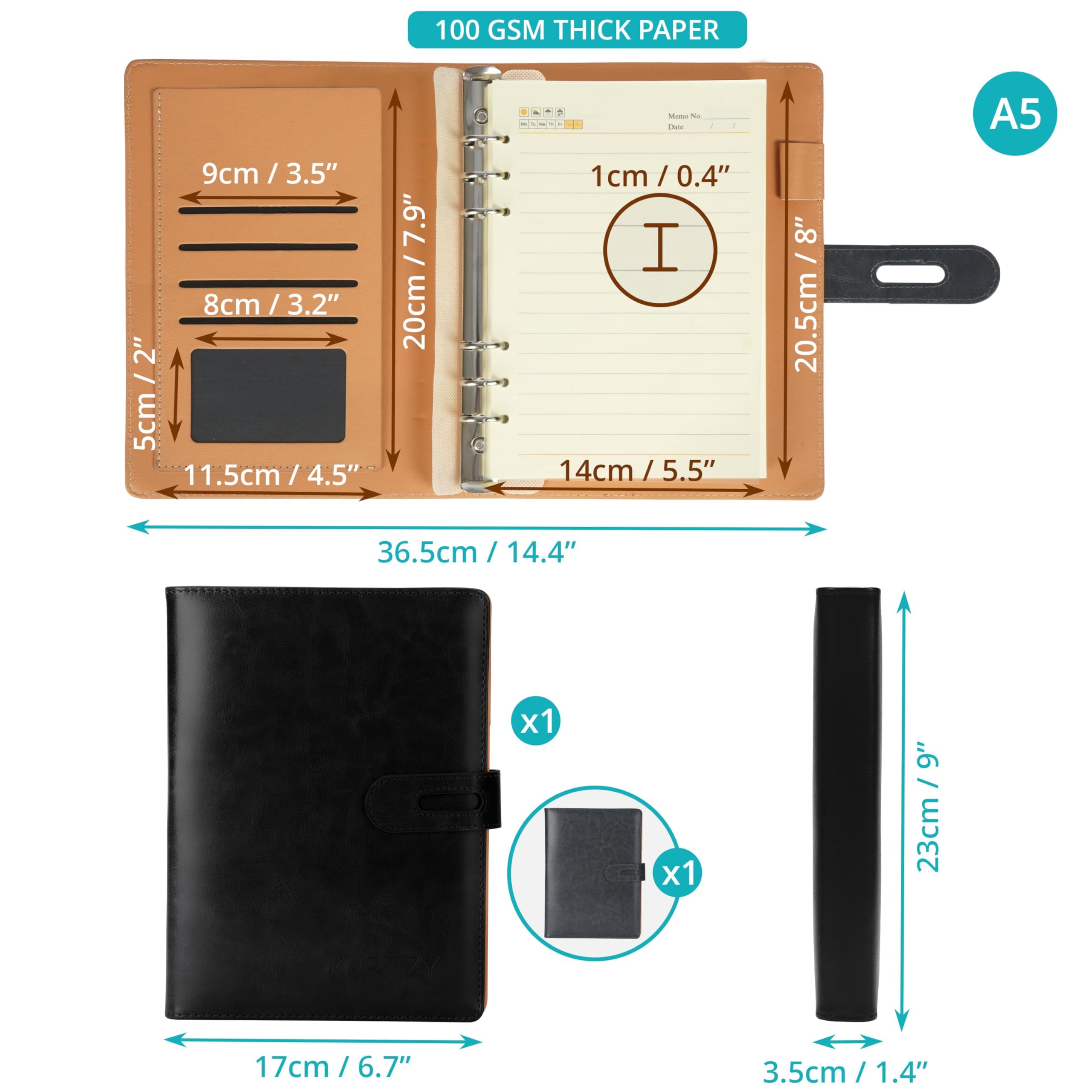 Kurtzy Lot de 2 Carnet de Notes en Cuir - Journal en Cuir PU de
