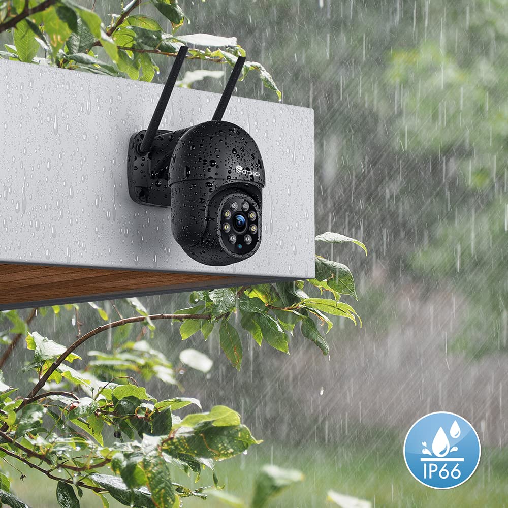 Ctronics PTZ Überwachungskamera Aussen WLAN, 2K Kabellose WiFi IP Kamera Outdoor mit Automatische Verfolgung, Personenerkennung, Nachtsicht in Farbe, 2-Wege Audio, IP66 Wasserdicht (2 St) (schwarz)
