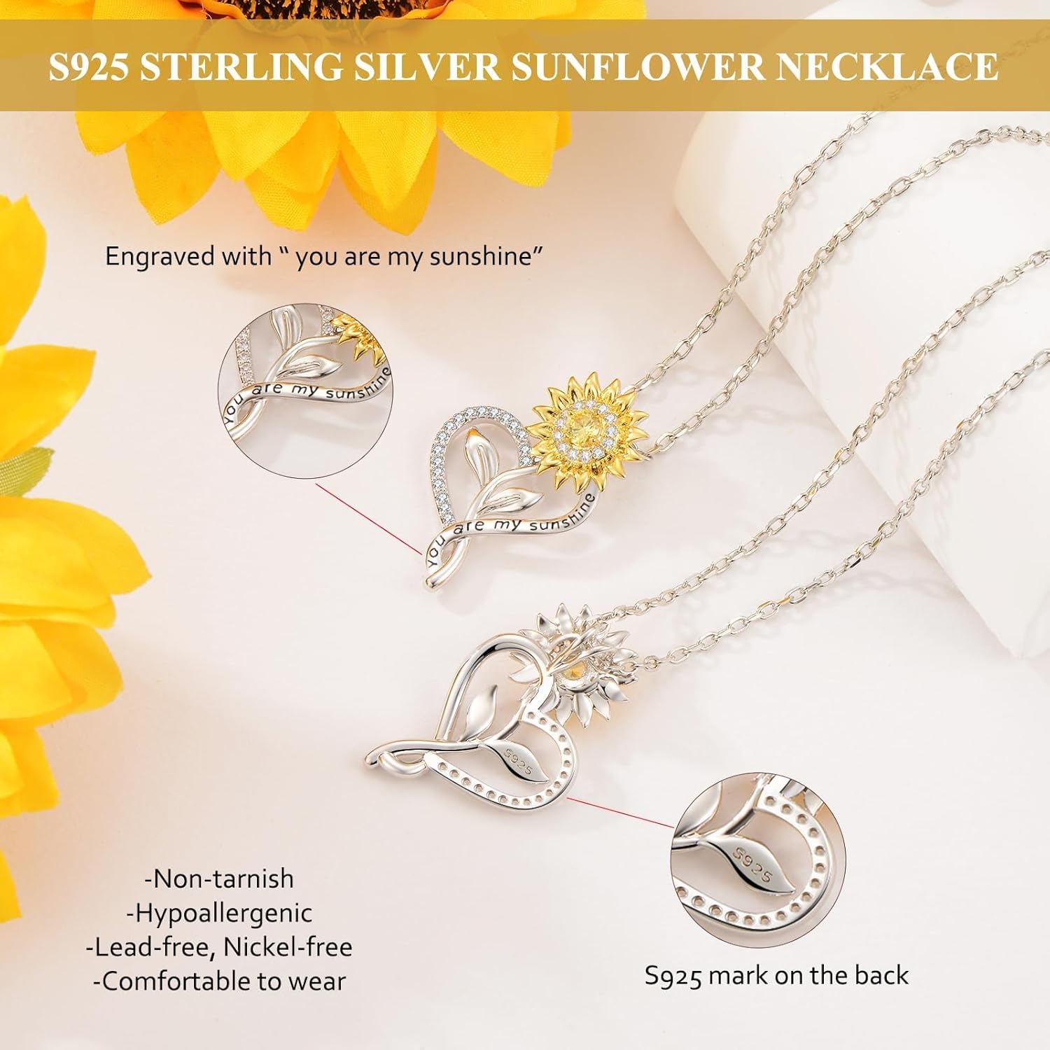 Christmas Gifts for Women Wife - 18k Gold Plated Sunflower Necklace for Women, Wife Birthday Gift Ideas for Her Anniversary, You Are My Sunshine Gifts Womens Jewelry for Girlfriend...
