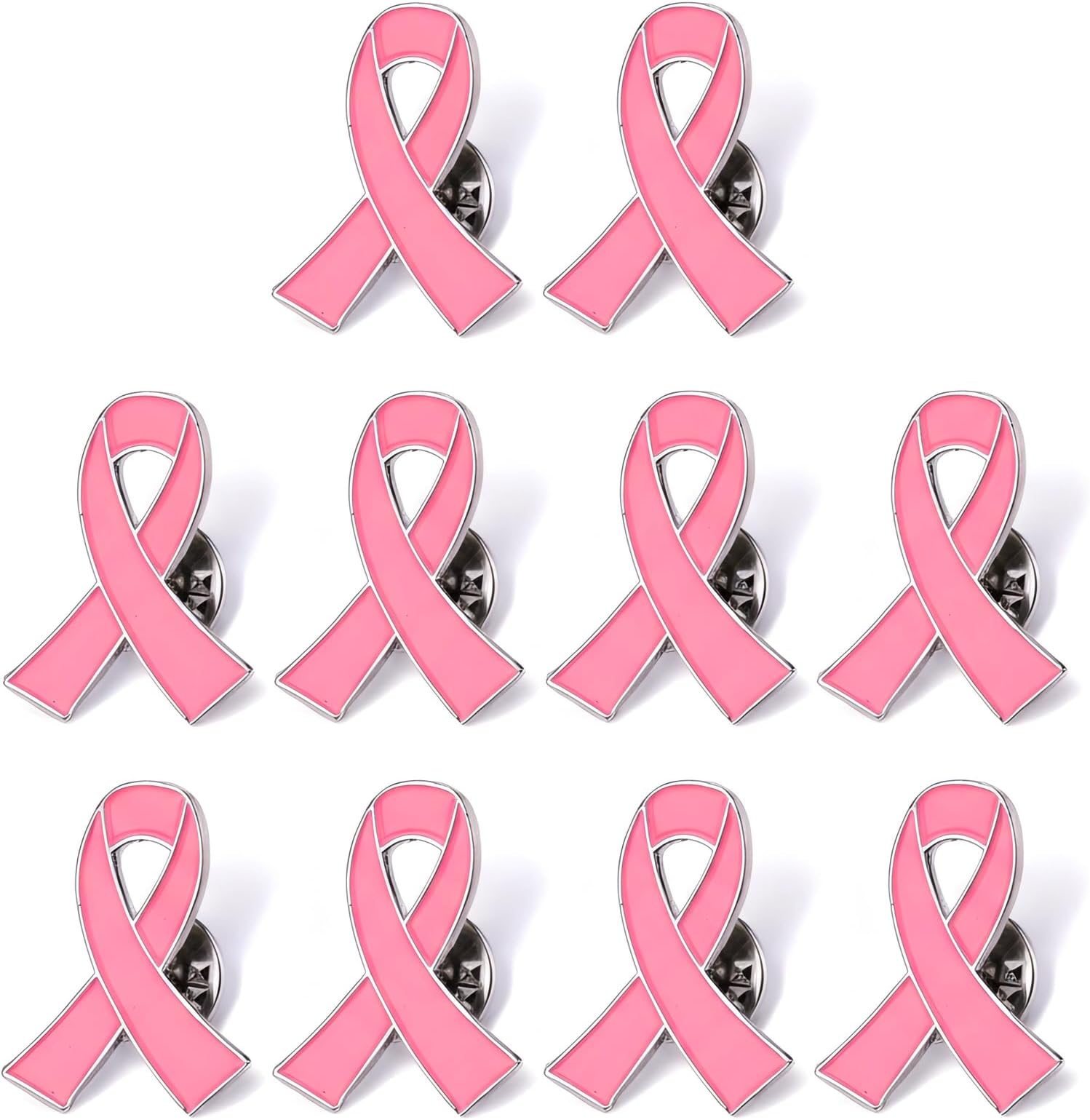 Breast Cancer Awareness Pink Ribbon Lapel Pins, 10 Pack, 1 Inch Enamel Pins with Secure Butterfly Clutch Back, Support & Fundraiser Pins for Team Walks, Volunteers, School & Workplace Events