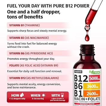 NUSAVA Vitamin B12 Liquid Drops and Strawberry Flavored D3 K2 Bundle Daily Wellness Liquid Vitamins for Energy & Immune Support Non-GMO, Gluten-Free, 2pk Each
