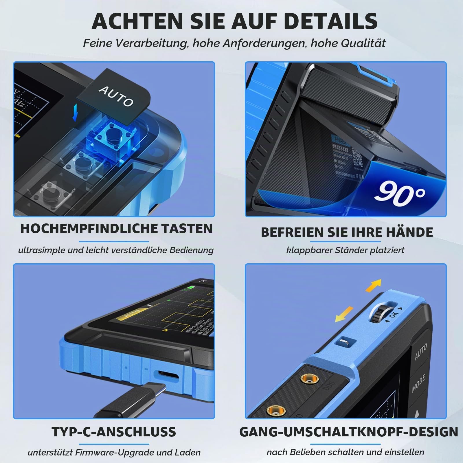 Mini Oszilloskop Digital Handoszilloskop, AIOMEST Handheld Oscilloscope 1MHz Bandbreite 5MS/s Abtastrate, Tragbares Signal Generator mit 14 Wellenformen, German | Für Elektronik, Kfz-Diagnose