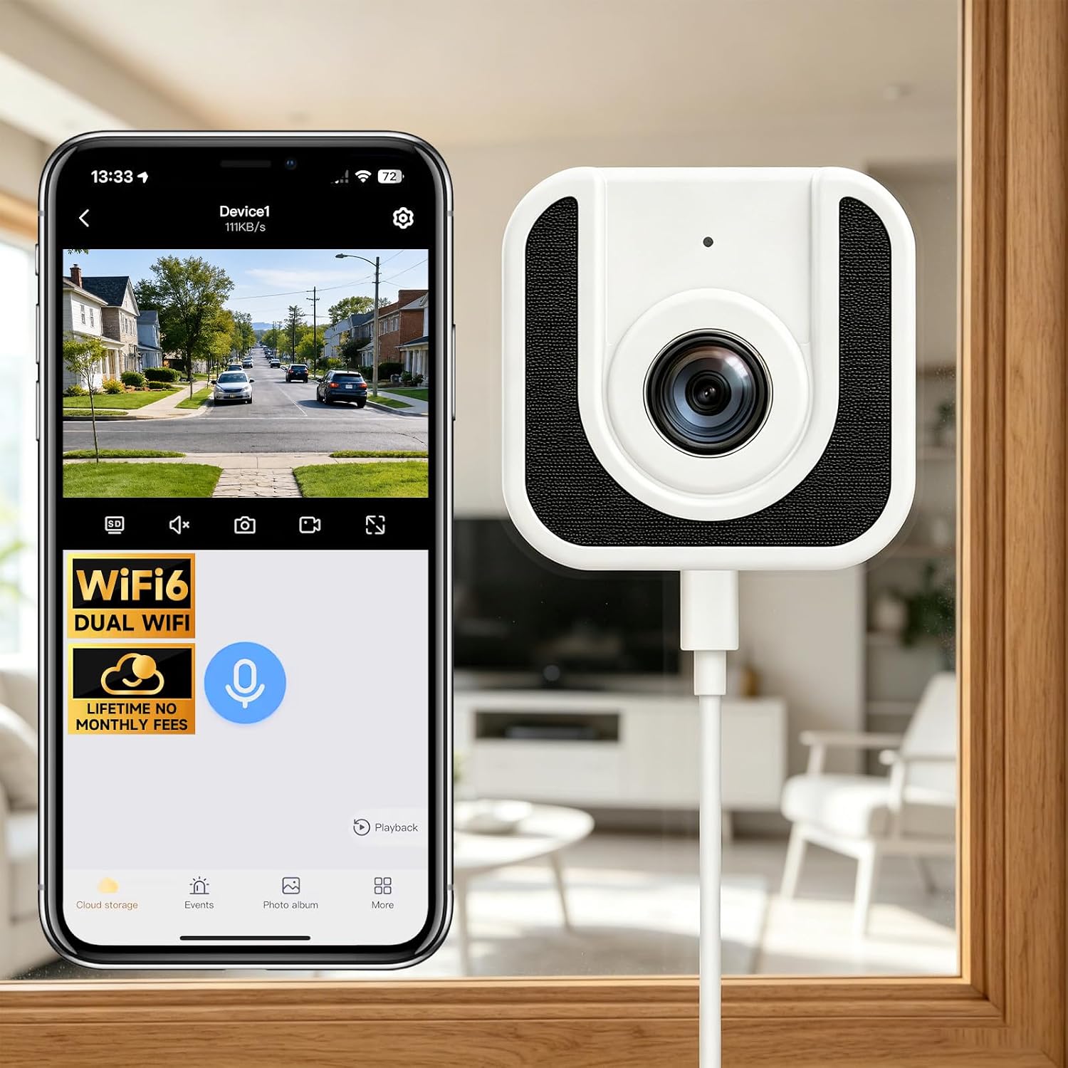 3MP Window Camera,Free Cloud Storage,2.4Ghz & 5Ghz WiFi Indoor Cameras for Home Security, Color Starlight Night Vision, Anti-Glare, AI Motion Detection, 24/7 Recording, Compatible with Alexa