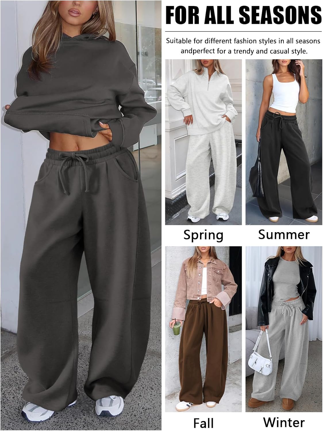 Womens Elastic Waisted Drawstring Pants Barrel Sweatpants Wide Leg Sweat Pants for Women Casual Athletic Fall Clothes - Image 6