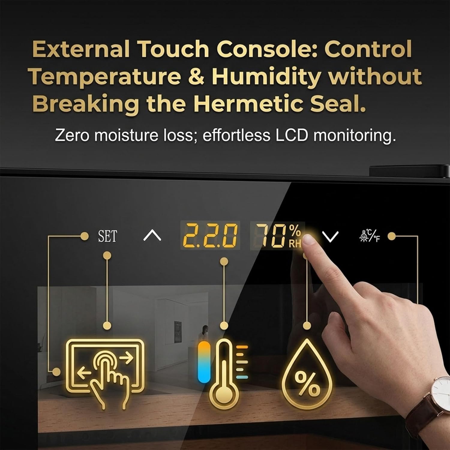 Electric Cigar Humidor 46 Litre 200 Count PTC Thermal Compensation, Luxury Corporate Gift For Clients Executives Business Gift, Sophisticated Smoking Room Decor Box