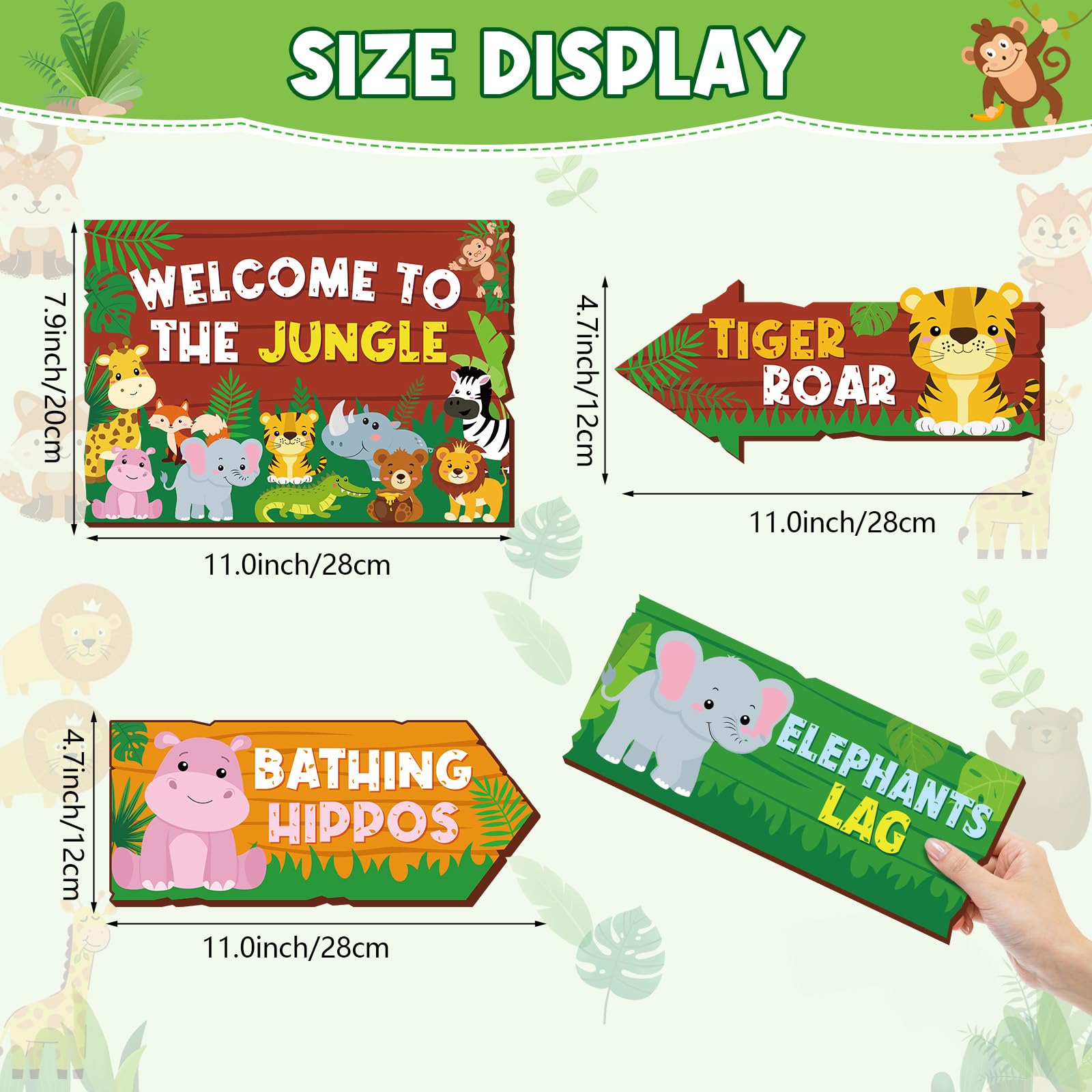 24 Stück Safari Party Schild für Willkommen im Dschungel Safari Thema Party Dekorationen Wildtier Richtungsschilder für Zoo Tier Thema Geburtstag Party Karneval Party Supplies